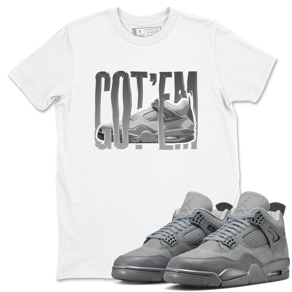 4s Wet Cement shirts to match jordans Wiggling Gotem sneaker match tees Air Jordan 4 SE Wet Cement Drip Gear Zone unisex cotton White 1 crew neck shirts
