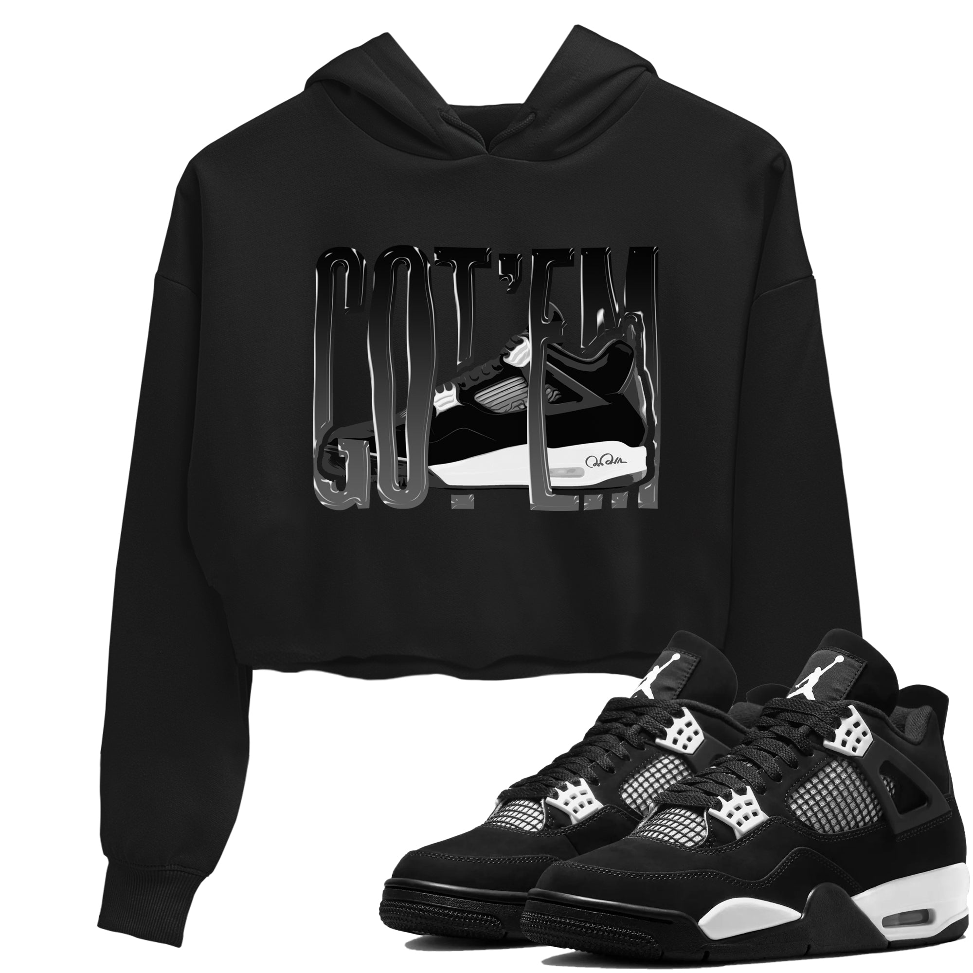 4s White Thunder shirts to match jordans Wiggling Gotem sneaker match tees Air Jordan 4 White Thunder Drip Gear Zone unisex cotton Black 1 Crop Shirts