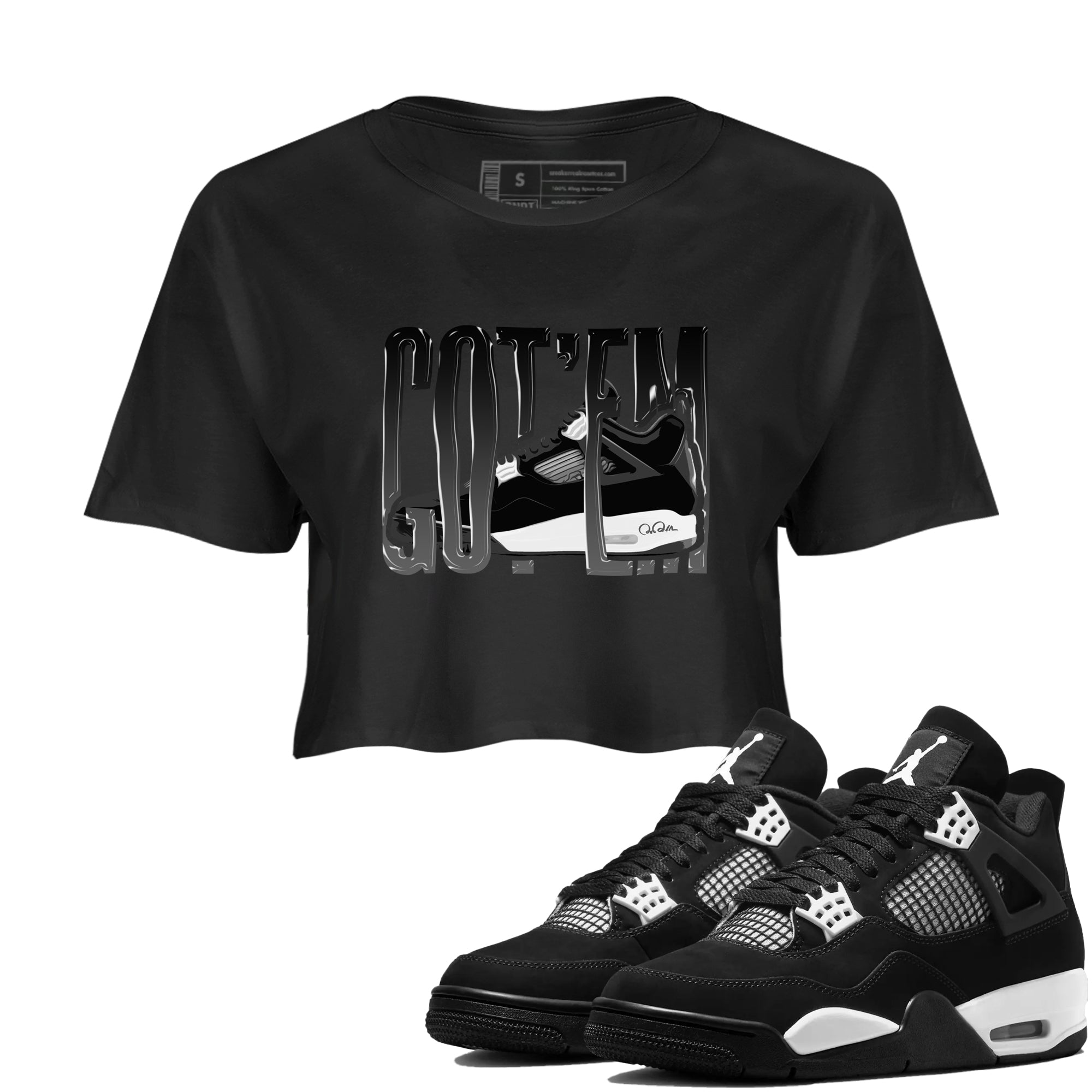 4s White Thunder shirts to match jordans Wiggling Gotem sneaker match tees Air Jordan 4 White Thunder Drip Gear Zone unisex cotton Black 1 Crop Shirts