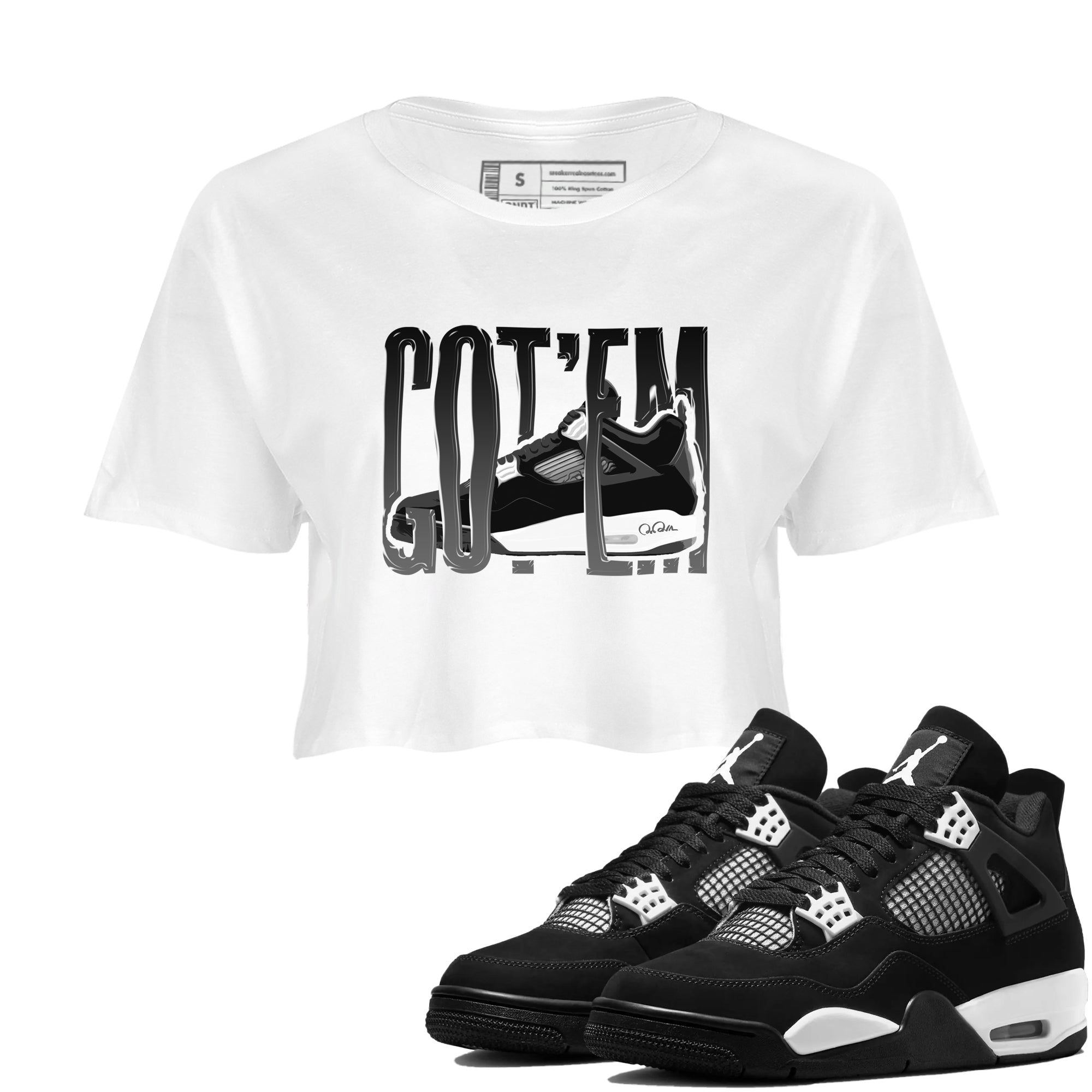 4s White Thunder shirts to match jordans Wiggling Gotem sneaker match tees Air Jordan 4 White Thunder Drip Gear Zone unisex cotton White 1 Crop Shirts