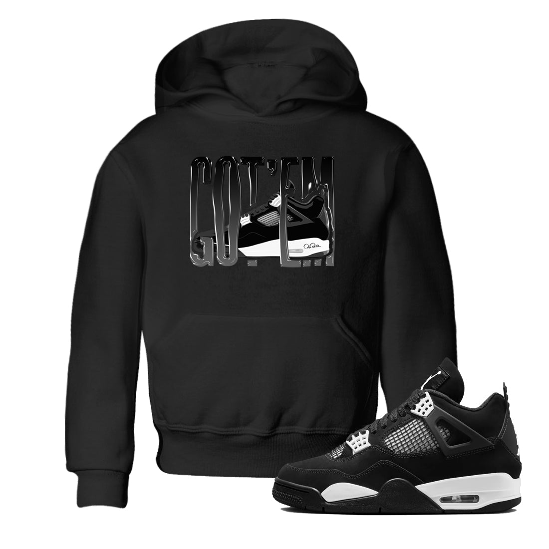 4s White Thunder shirts to match jordans Wiggling Gotem sneaker match tees Air Jordan 4 White Thunder Drip Gear Zone Youth Baby Black 1 crew neck shirts