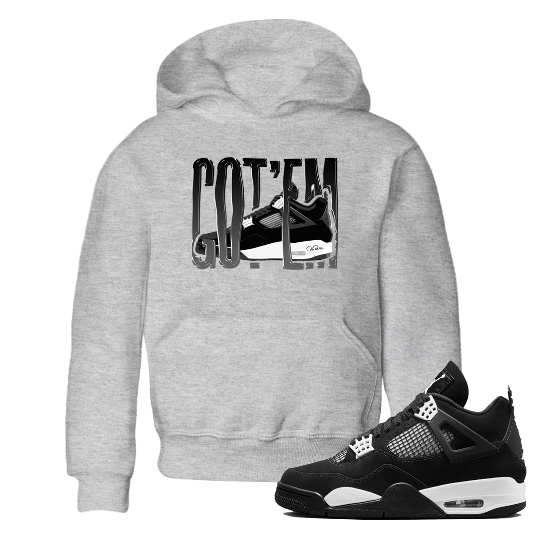 4s White Thunder shirts to match jordans Wiggling Gotem sneaker match tees Air Jordan 4 White Thunder Drip Gear Zone Youth Baby Heather Grey 1 crew neck shirts