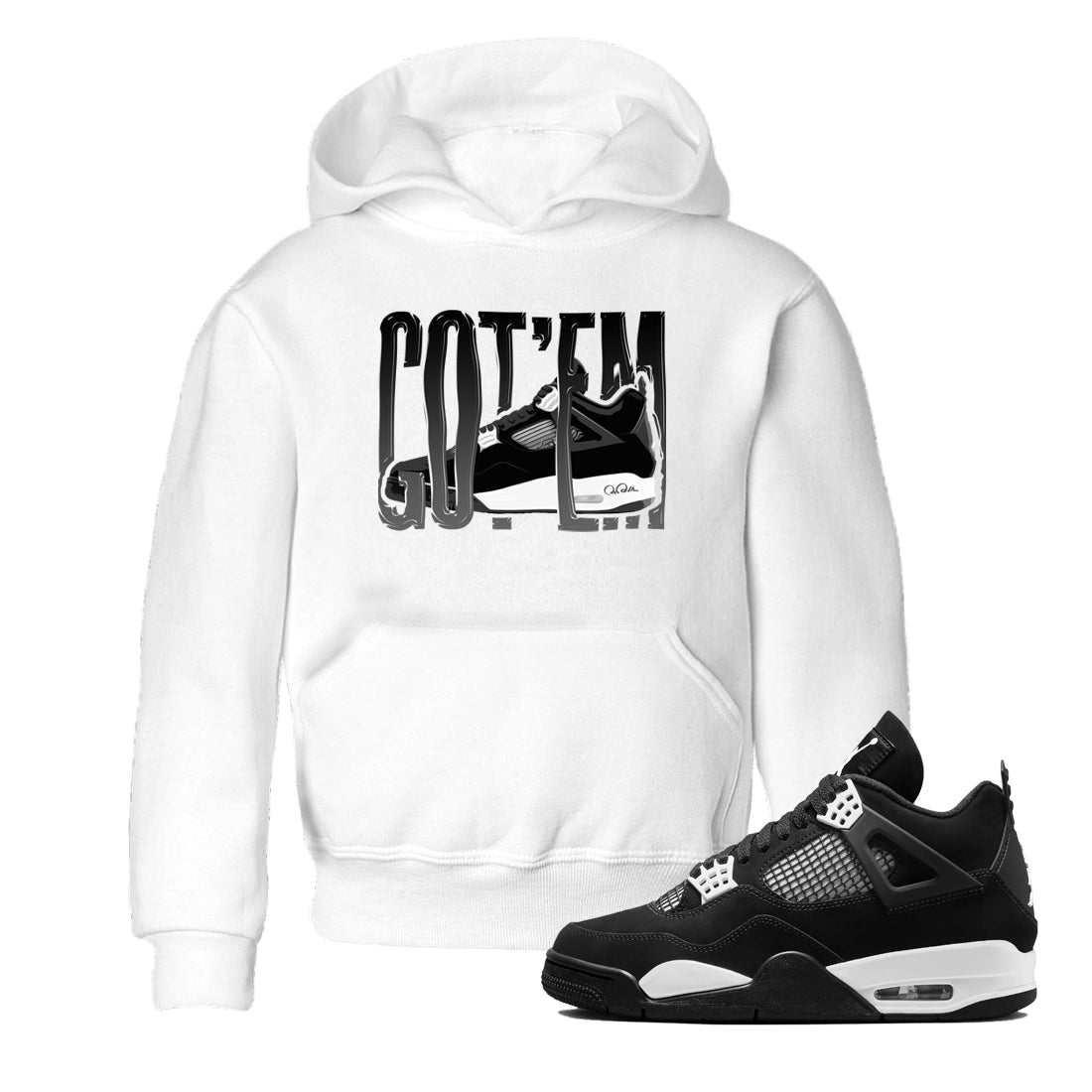4s White Thunder shirts to match jordans Wiggling Gotem sneaker match tees Air Jordan 4 White Thunder Drip Gear Zone Youth Baby White 1 crew neck shirts