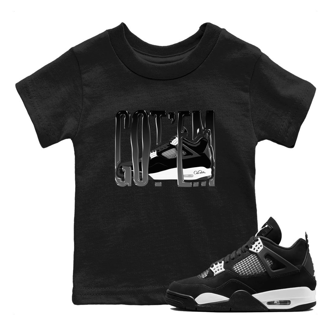 4s White Thunder shirts to match jordans Wiggling Gotem sneaker match tees Air Jordan 4 White Thunder Drip Gear Zone Youth Baby Black 1 crew neck shirts