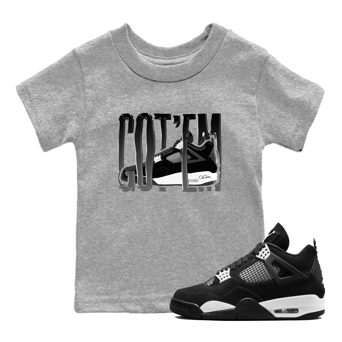 4s White Thunder shirts to match jordans Wiggling Gotem sneaker match tees Air Jordan 4 White Thunder Drip Gear Zone Youth Baby Heather Grey 1 crew neck shirts