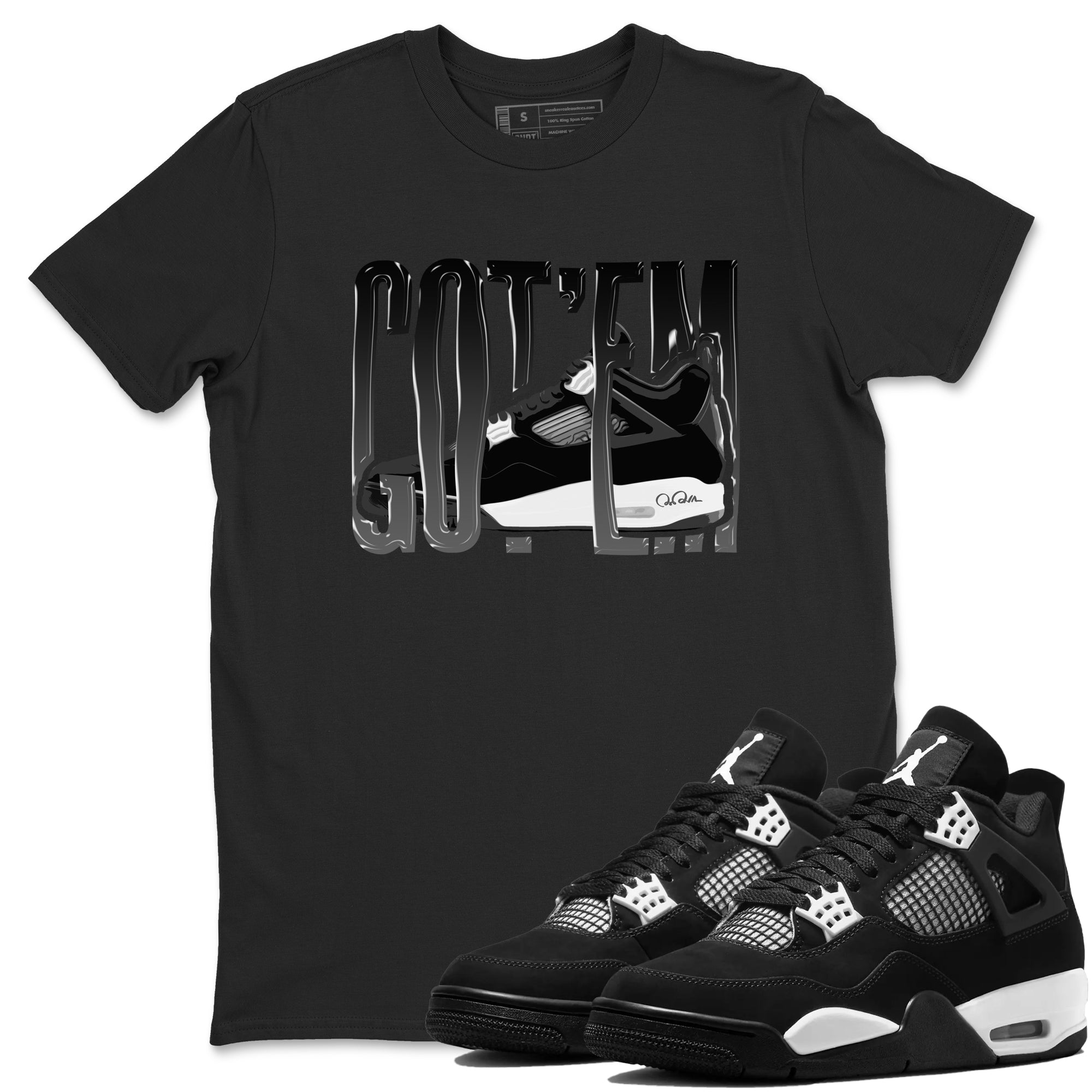 4s White Thunder shirts to match jordans Wiggling Gotem sneaker match tees Air Jordan 4 White Thunder Drip Gear Zone unisex cotton Black 1 crew neck shirts