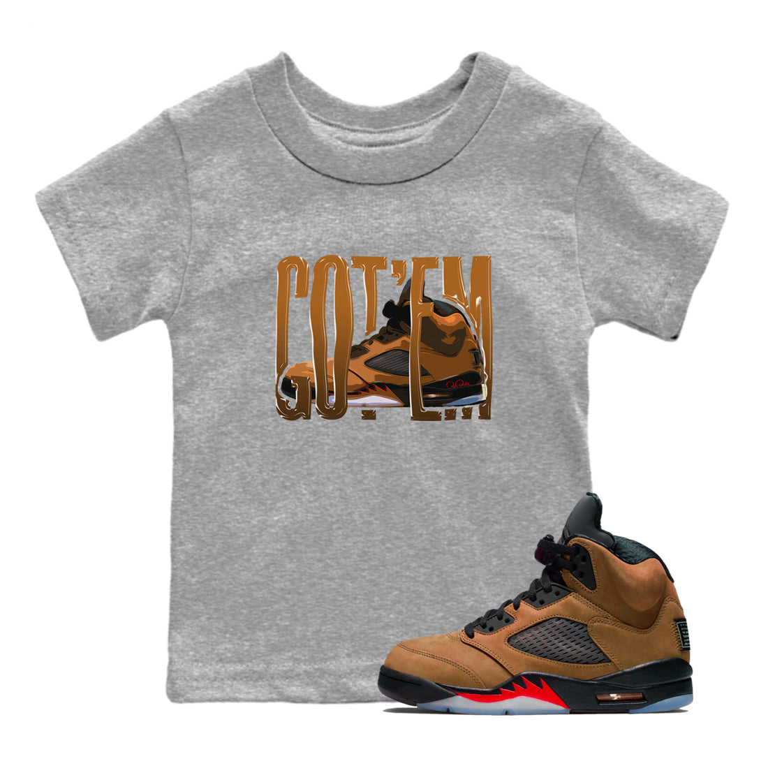 5s Archaeo Brown shirts to match jordans Wiggling Gotem sneaker match tees Air Jordan 5 Archaeo Brown match shoes to clothes Drip Gear Zone Youth Baby Heather Grey 1 tee