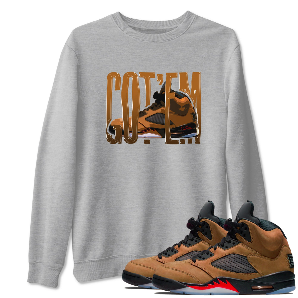5s Archaeo Brown shirts to match jordans Wiggling Gotem sneaker match tees Air Jordan 5 Archaeo Brown match shoes to clothes Drip Gear Zone unisex cotton Heather Grey 1 shirts
