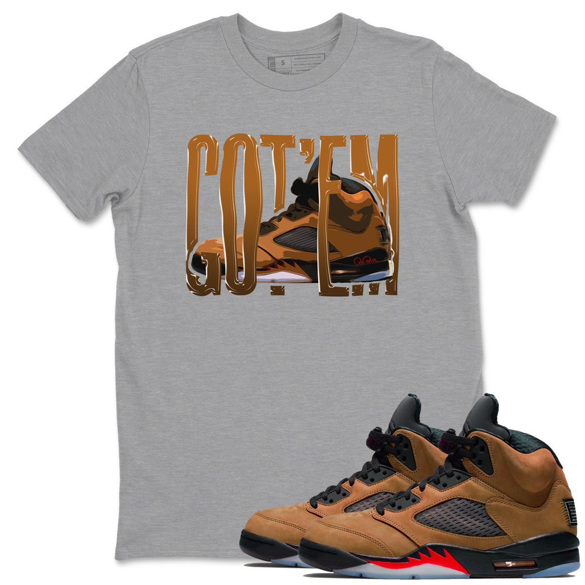 5s Archaeo Brown shirts to match jordans Wiggling Gotem sneaker match tees Air Jordan 5 Archaeo Brown match shoes to clothes Drip Gear Zone unisex cotton Heather Grey 1 shirts