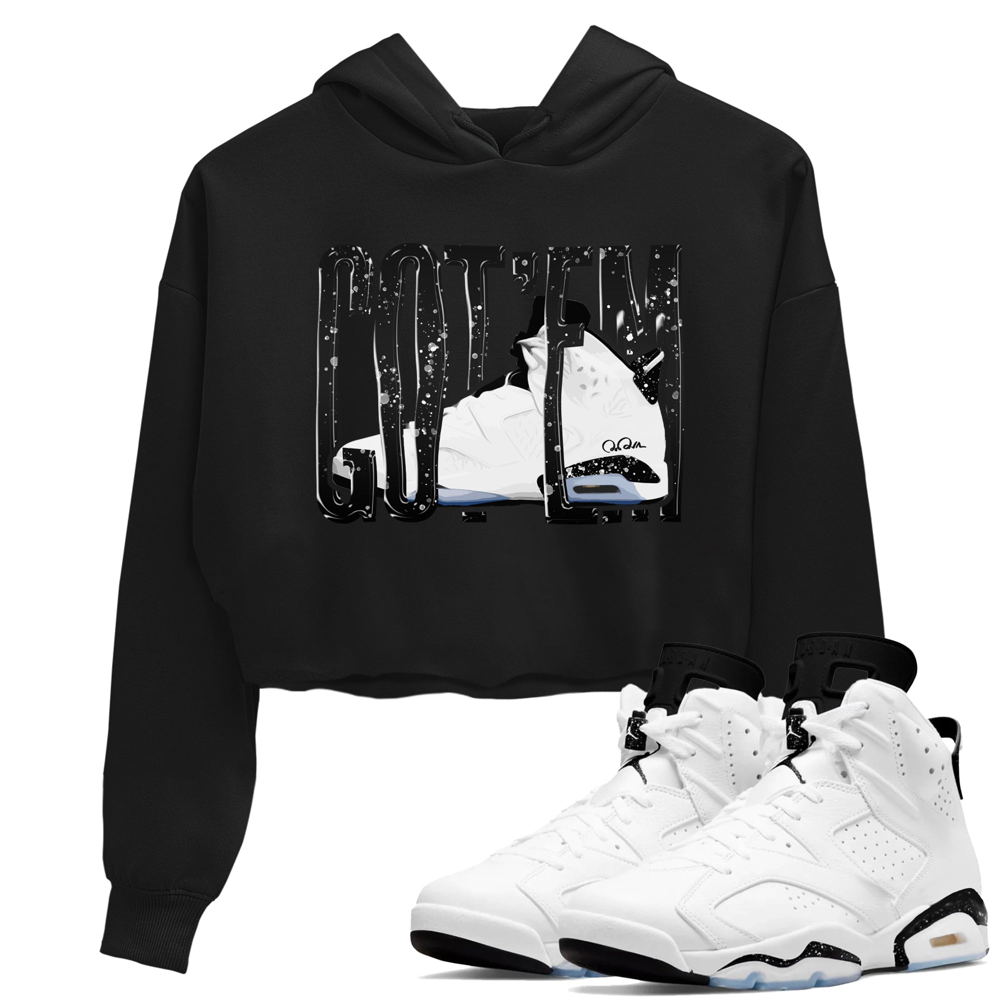 AJ6 White Black shirts to match jordans Wiggling Gotem sneaker match tees Air Jordan 6 White Black Drip Gear Zone streetwear brand Black 1 crop tee