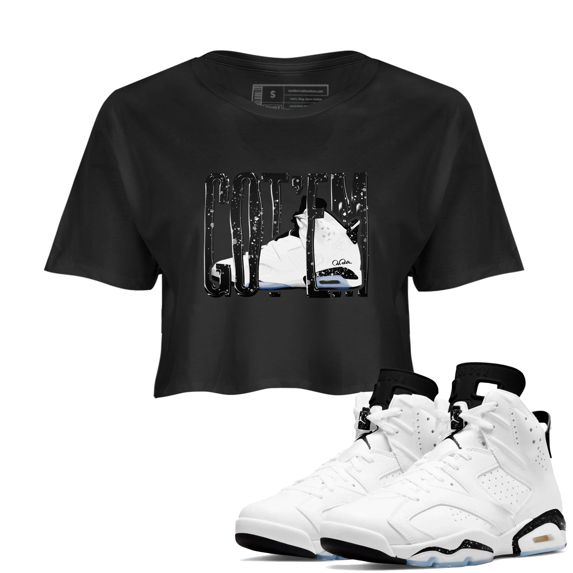 AJ6 White Black shirts to match jordans Wiggling Gotem sneaker match tees Air Jordan 6 White Black Drip Gear Zone streetwear brand Black 1 crop tee