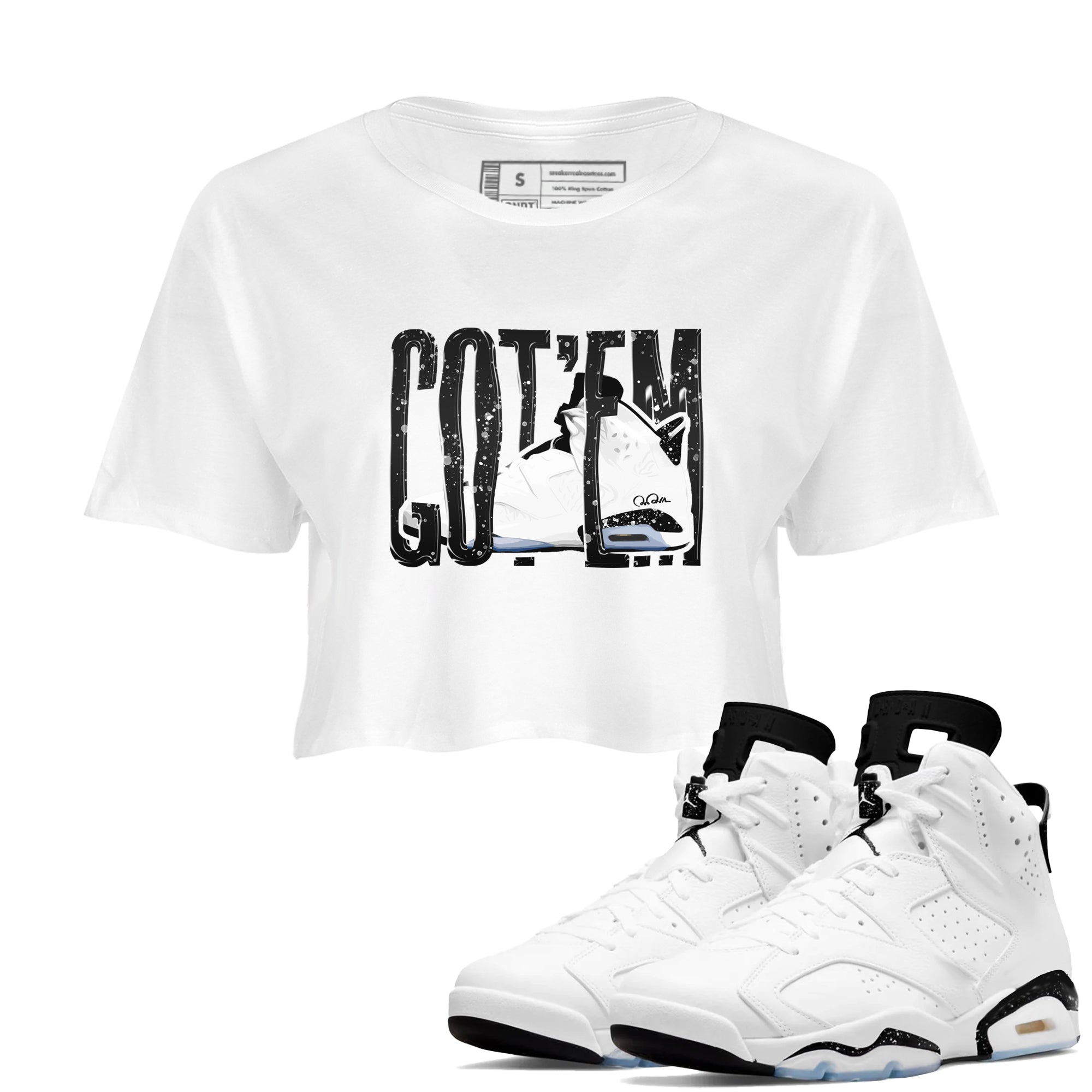 AJ6 White Black shirts to match jordans Wiggling Gotem sneaker match tees Air Jordan 6 White Black Drip Gear Zone streetwear brand White 1 crop tee