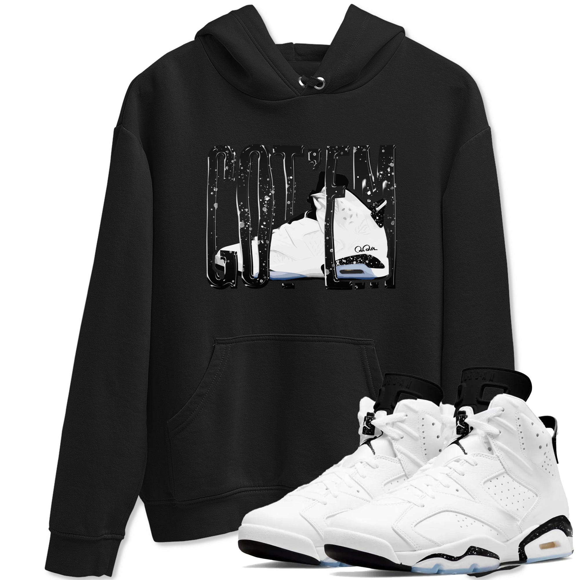 AJ6 White Black shirts to match jordans Wiggling Gotem sneaker match tees Air Jordan 6 White Black Drip Gear Zone streetwear brand Black 1 unisex cotton tee