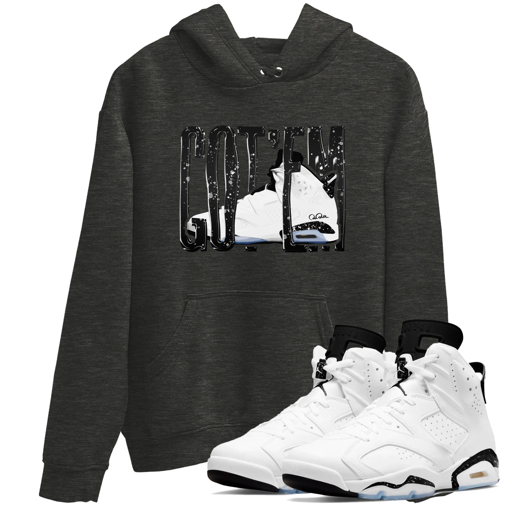 AJ6 White Black shirts to match jordans Wiggling Gotem sneaker match tees Air Jordan 6 White Black Drip Gear Zone streetwear brand Charcoal Heather 1 unisex cotton tee