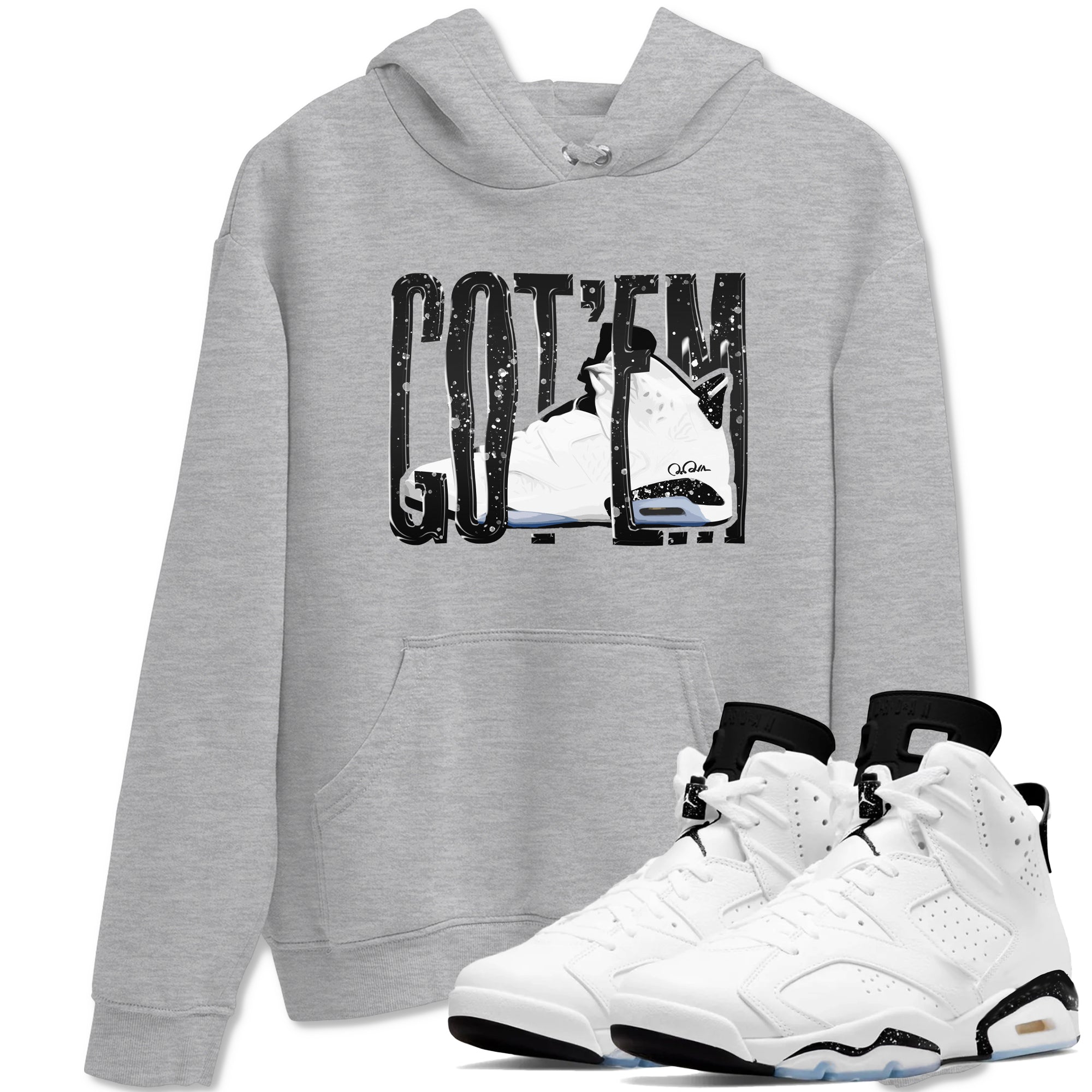 AJ6 White Black shirts to match jordans Wiggling Gotem sneaker match tees Air Jordan 6 White Black Drip Gear Zone streetwear brand Heather Grey 1 unisex cotton tee