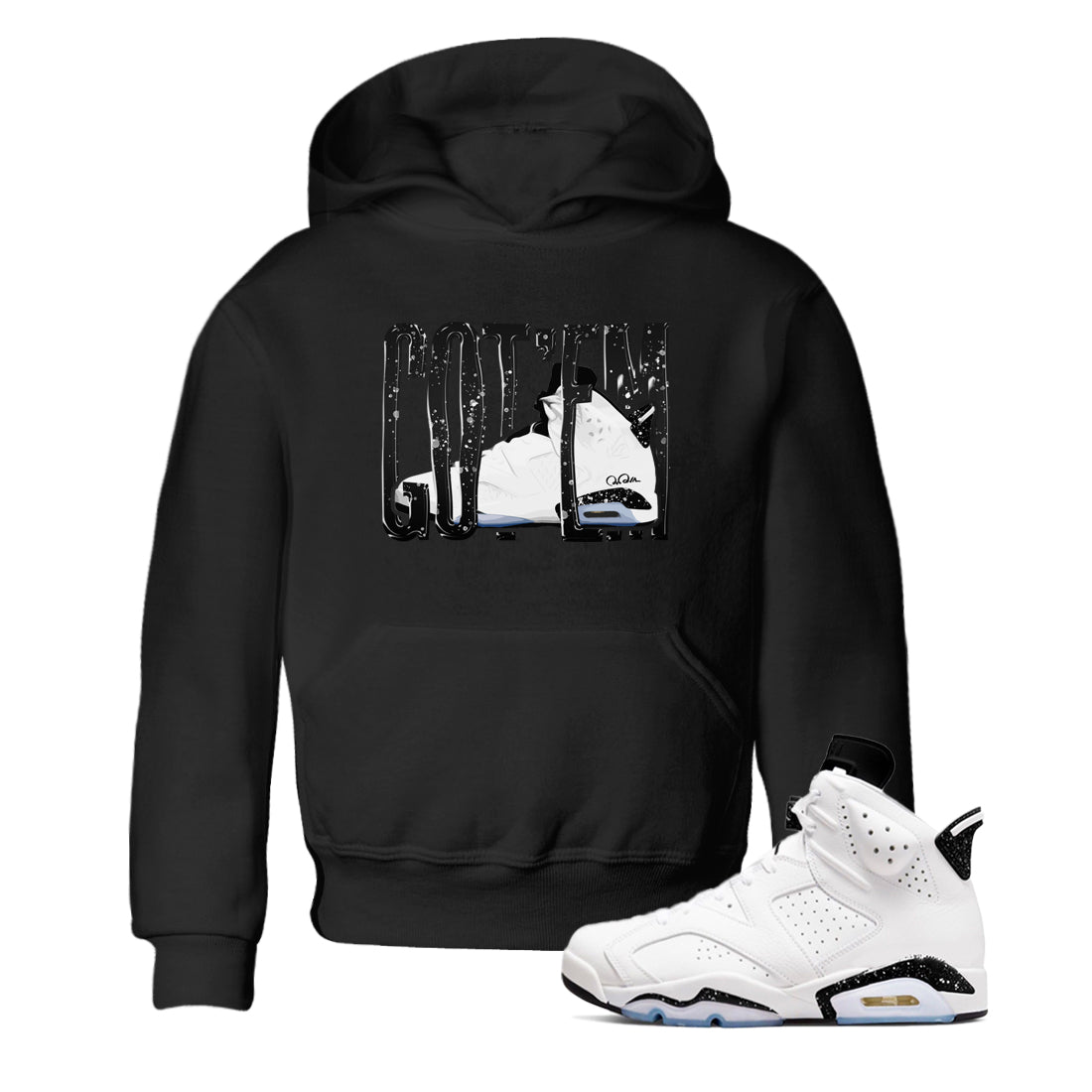 AJ6 White Black shirts to match jordans Wiggling Gotem sneaker match tees Air Jordan 6 White Black Drip Gear Zone streetwear brand Baby and Youth Black 1 cotton tee
