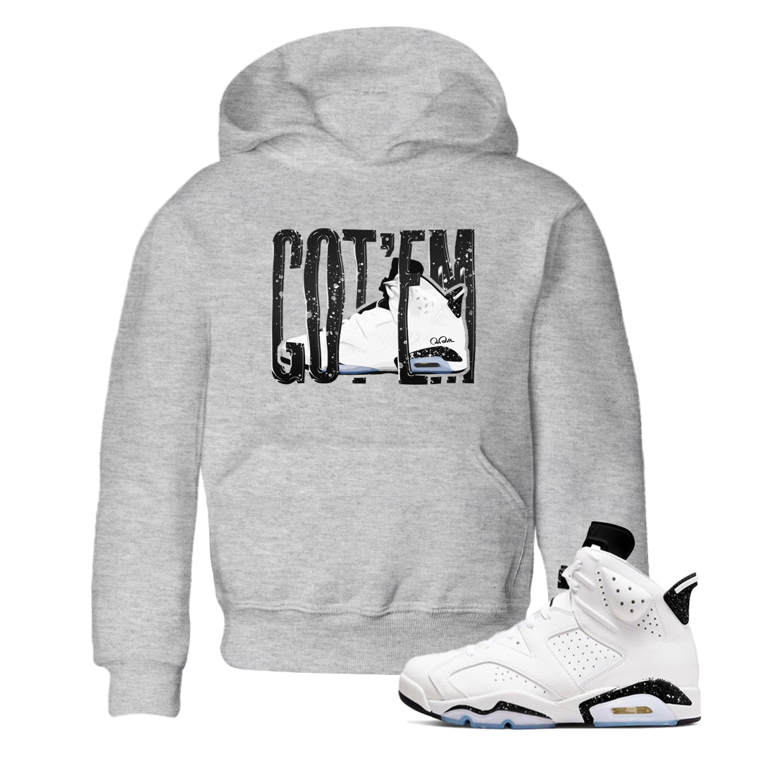 AJ6 White Black shirts to match jordans Wiggling Gotem sneaker match tees Air Jordan 6 White Black Drip Gear Zone streetwear brand Baby and Youth Heather Grey 1 cotton tee