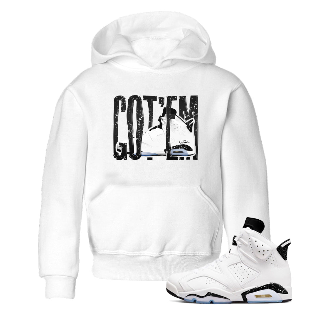 AJ6 White Black shirts to match jordans Wiggling Gotem sneaker match tees Air Jordan 6 White Black Drip Gear Zone streetwear brand Baby and Youth White 1 cotton tee