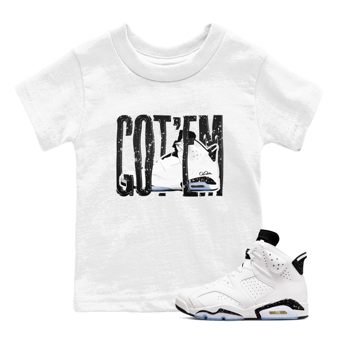AJ6 White Black shirts to match jordans Wiggling Gotem sneaker match tees Air Jordan 6 White Black Drip Gear Zone streetwear brand Baby and Youth White 1 cotton tee