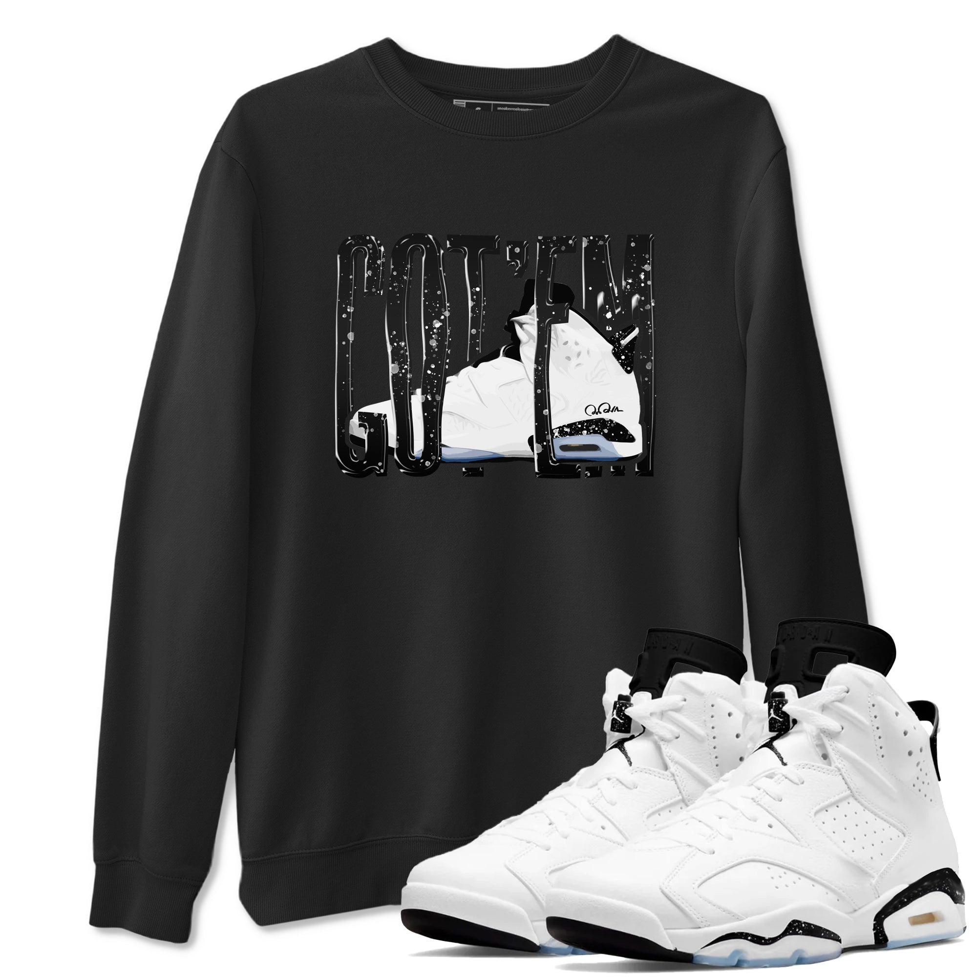 AJ6 White Black shirts to match jordans Wiggling Gotem sneaker match tees Air Jordan 6 White Black Drip Gear Zone streetwear brand Black 1 unisex cotton tee