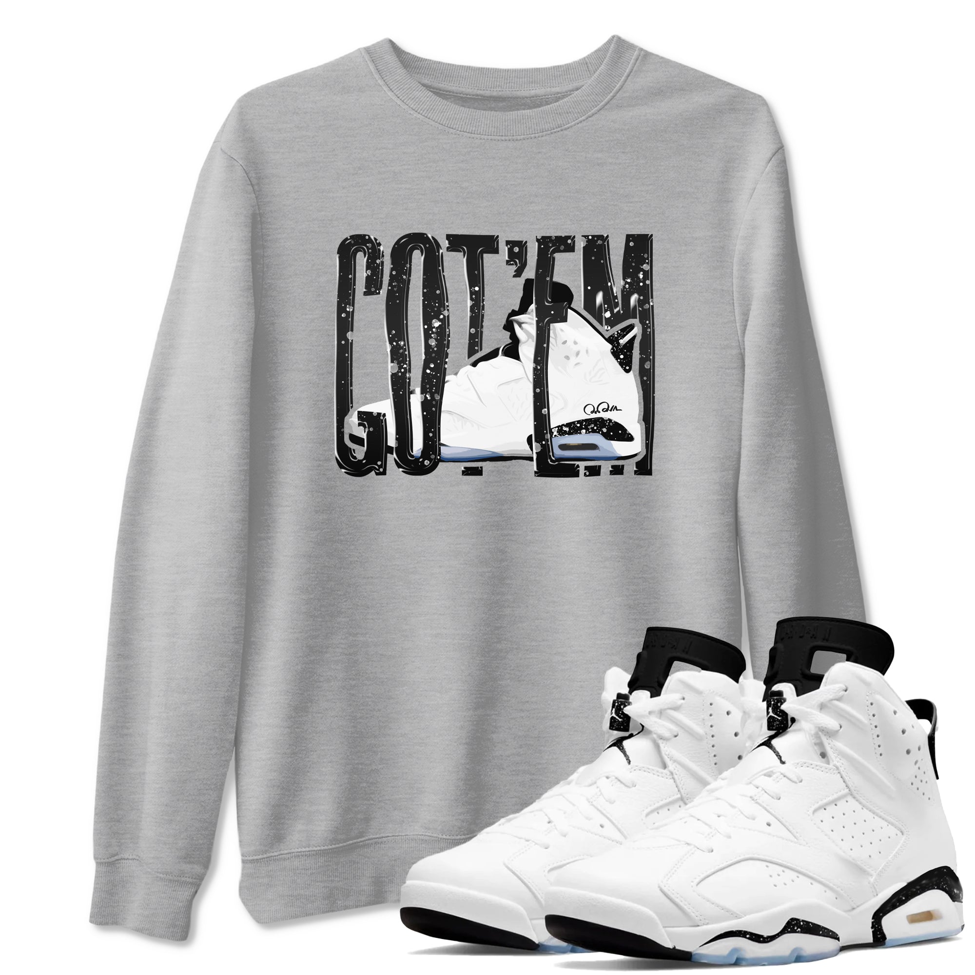 AJ6 White Black shirts to match jordans Wiggling Gotem sneaker match tees Air Jordan 6 White Black Drip Gear Zone streetwear brand Heather Grey 1 unisex cotton tee