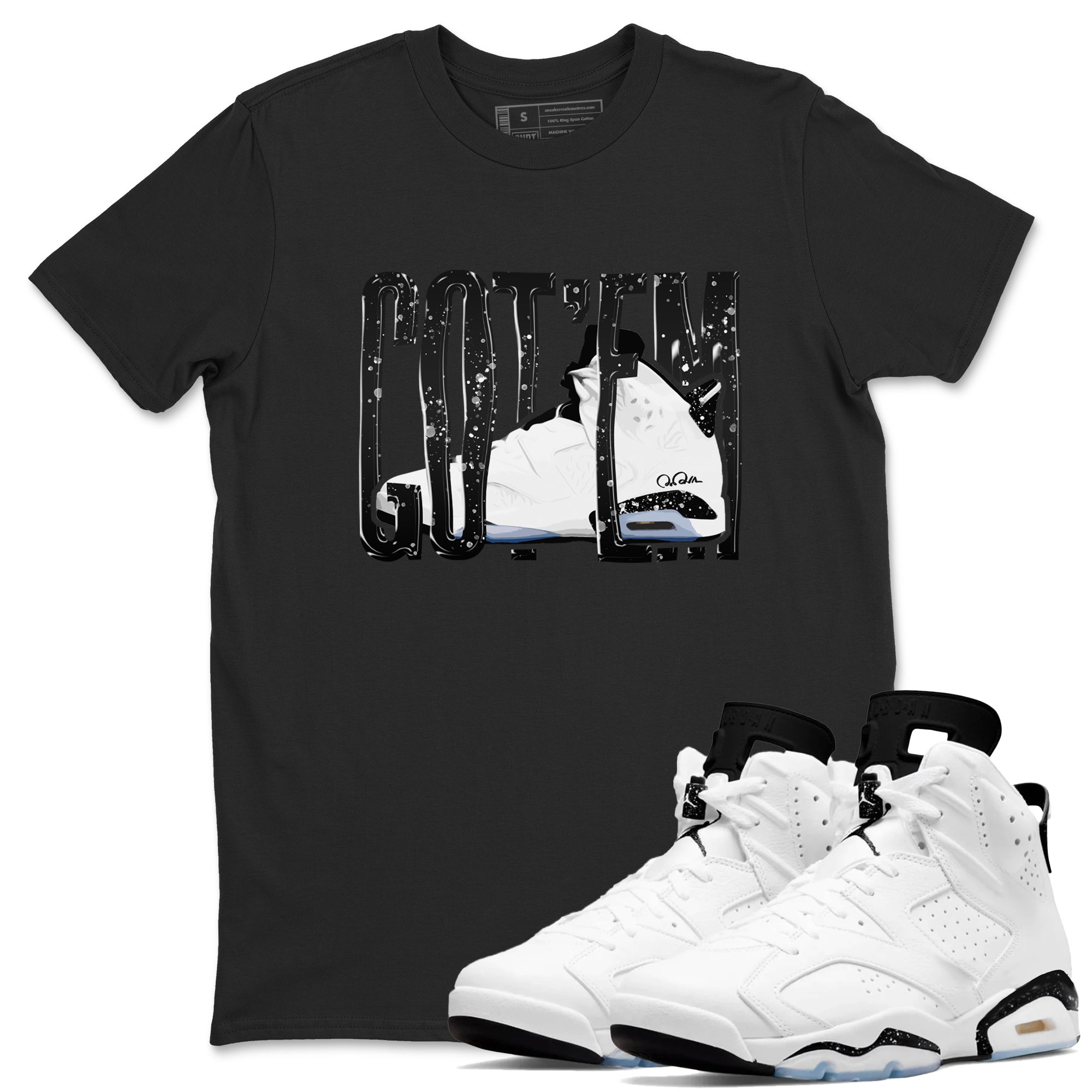 AJ6 White Black shirts to match jordans Wiggling Gotem sneaker match tees Air Jordan 6 White Black Drip Gear Zone streetwear brand Black 1 unisex cotton tee