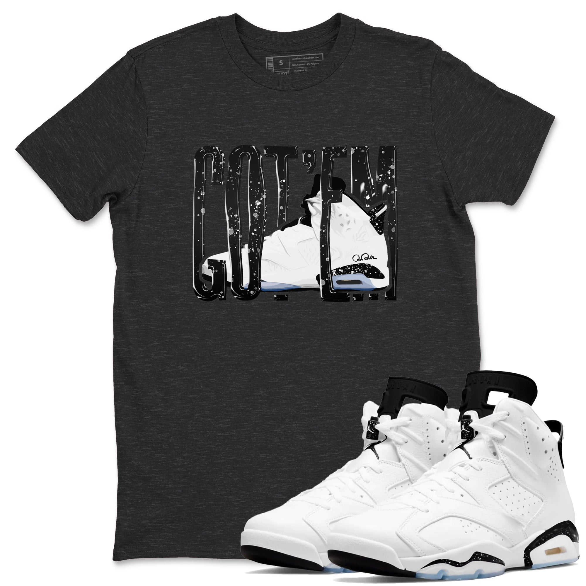 AJ6 White Black shirts to match jordans Wiggling Gotem sneaker match tees Air Jordan 6 White Black Drip Gear Zone streetwear brand Charcoal Heather 1 unisex cotton tee