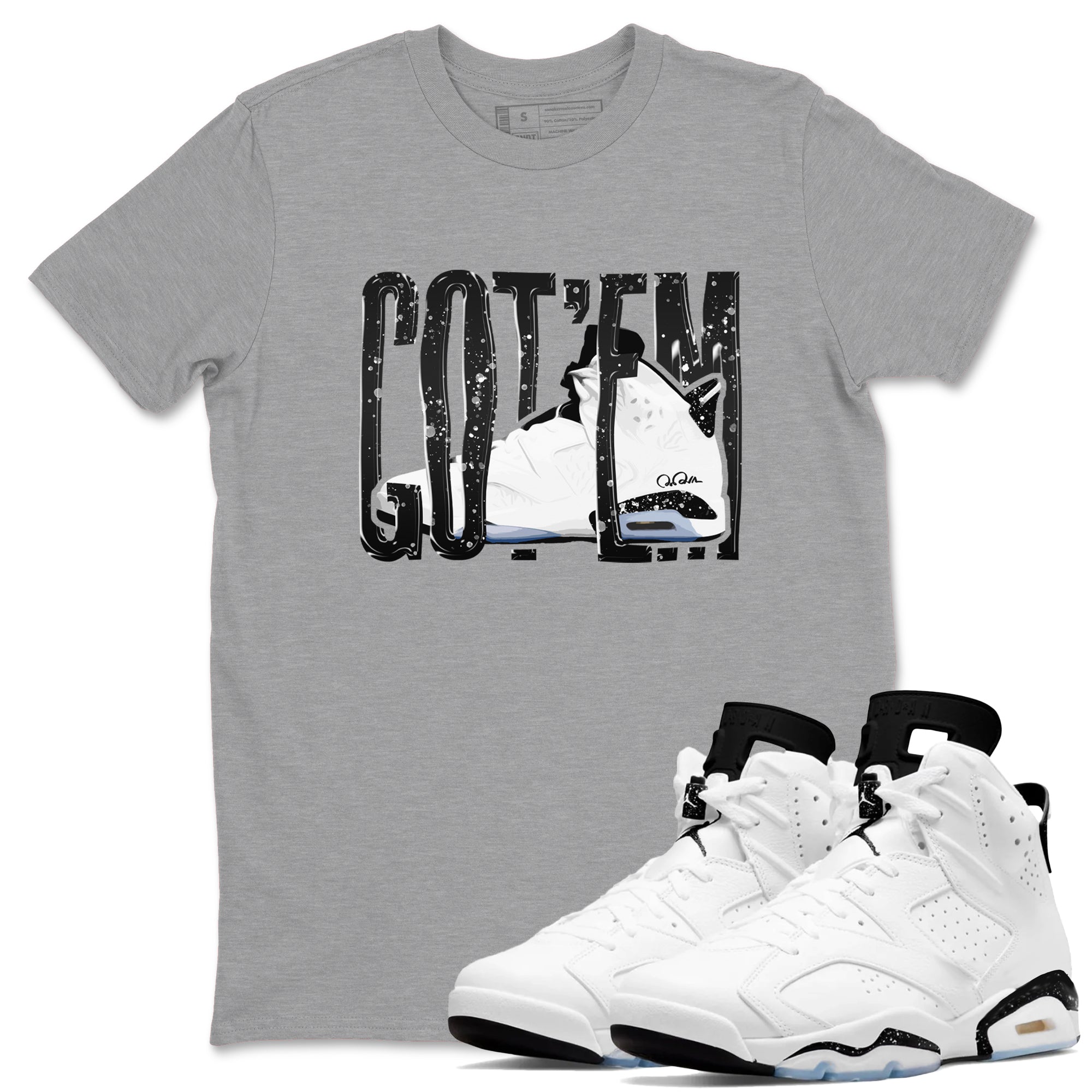 AJ6 White Black shirts to match jordans Wiggling Gotem sneaker match tees Air Jordan 6 White Black Drip Gear Zone streetwear brand Heather Grey 1 unisex cotton tee