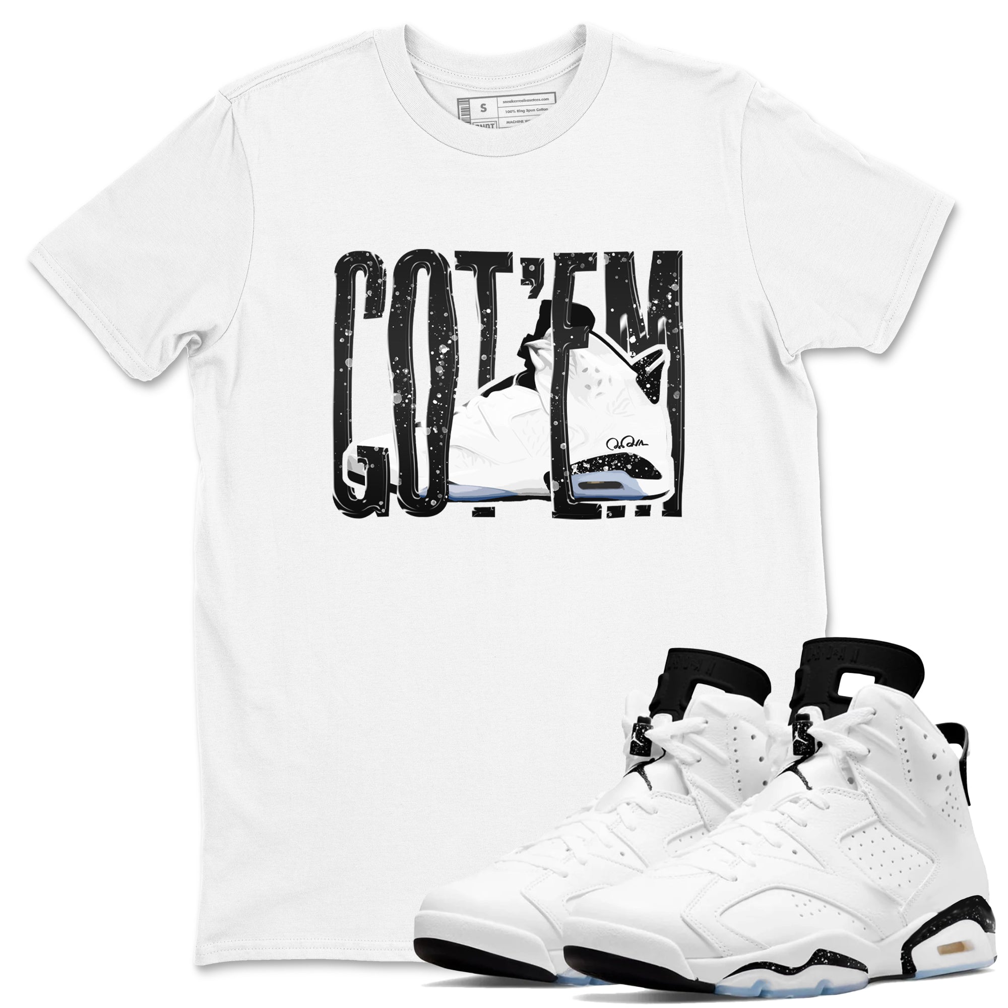 AJ6 White Black shirts to match jordans Wiggling Gotem sneaker match tees Air Jordan 6 White Black Drip Gear Zone streetwear brand White 1 unisex cotton tee