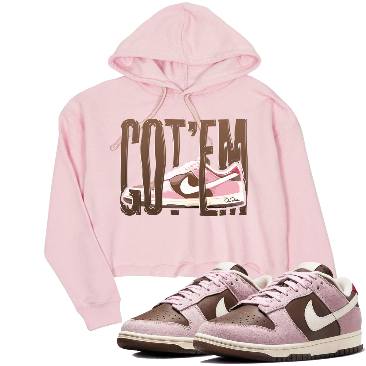 Dunk Cacao Wow And Pink Foam shirts to match jordans Wiggling Gotem sneaker match tees Dunk Cacao Wow And Pink Foam Drip Gear Zone streetwear brand Pink 1 crop tee