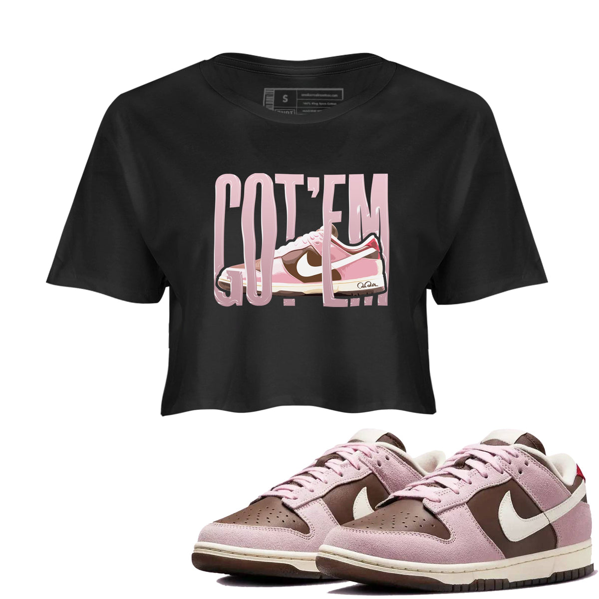 Dunk Cacao Wow And Pink Foam shirts to match jordans Wiggling Gotem sneaker match tees Dunk Cacao Wow And Pink Foam Drip Gear Zone streetwear brand Black 1 crop tee
