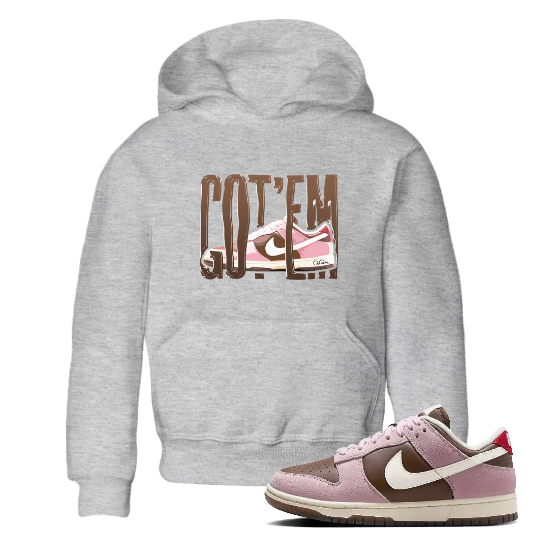 Dunk Cacao Wow And Pink Foam shirts to match jordans Wiggling Gotem sneaker match tees Dunk Cacao Wow And Pink Foam Drip Gear Zone streetwear brand Baby and Youth Heather Grey 1 cotton tee