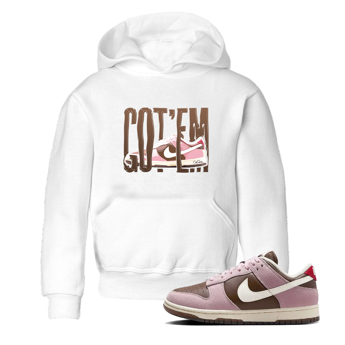 Dunk Cacao Wow And Pink Foam shirts to match jordans Wiggling Gotem sneaker match tees Dunk Cacao Wow And Pink Foam Drip Gear Zone streetwear brand Baby and Youth White 1 cotton tee