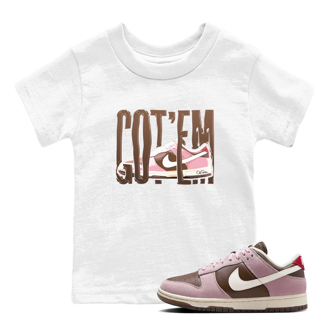 Dunk Cacao Wow And Pink Foam shirts to match jordans Wiggling Gotem sneaker match tees Dunk Cacao Wow And Pink Foam Drip Gear Zone streetwear brand Baby and Youth White 1 cotton tee
