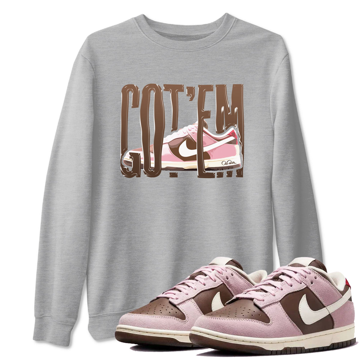 Dunk Cacao Wow And Pink Foam shirts to match jordans Wiggling Gotem sneaker match tees Dunk Cacao Wow And Pink Foam Drip Gear Zone streetwear brand Heather Grey 1 unisex cotton tee