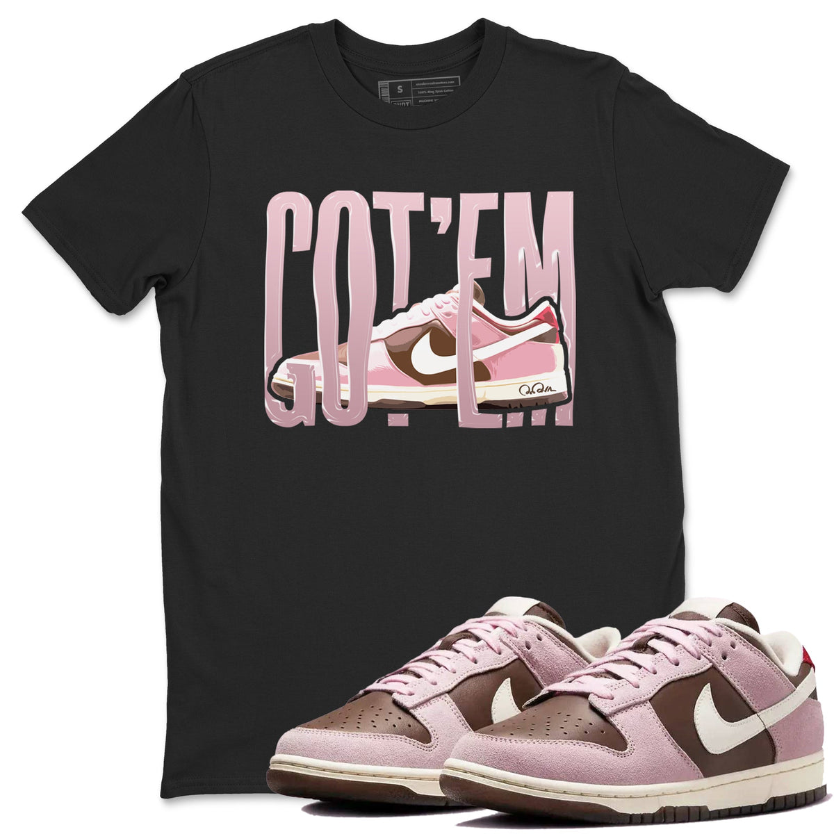 Dunk Cacao Wow And Pink Foam shirts to match jordans Wiggling Gotem sneaker match tees Dunk Cacao Wow And Pink Foam Drip Gear Zone streetwear brand Black 1 unisex cotton tee