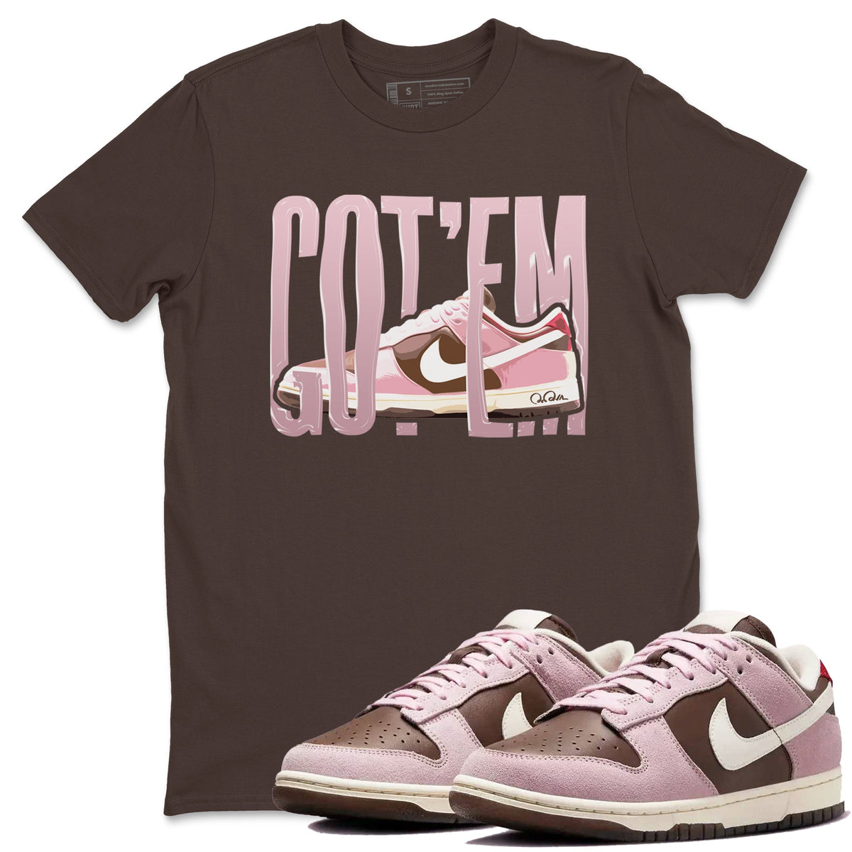 Dunk Cacao Wow And Pink Foam shirts to match jordans Wiggling Gotem sneaker match tees Dunk Cacao Wow And Pink Foam Drip Gear Zone streetwear brand Dark Chocolate 1 unisex cotton tee
