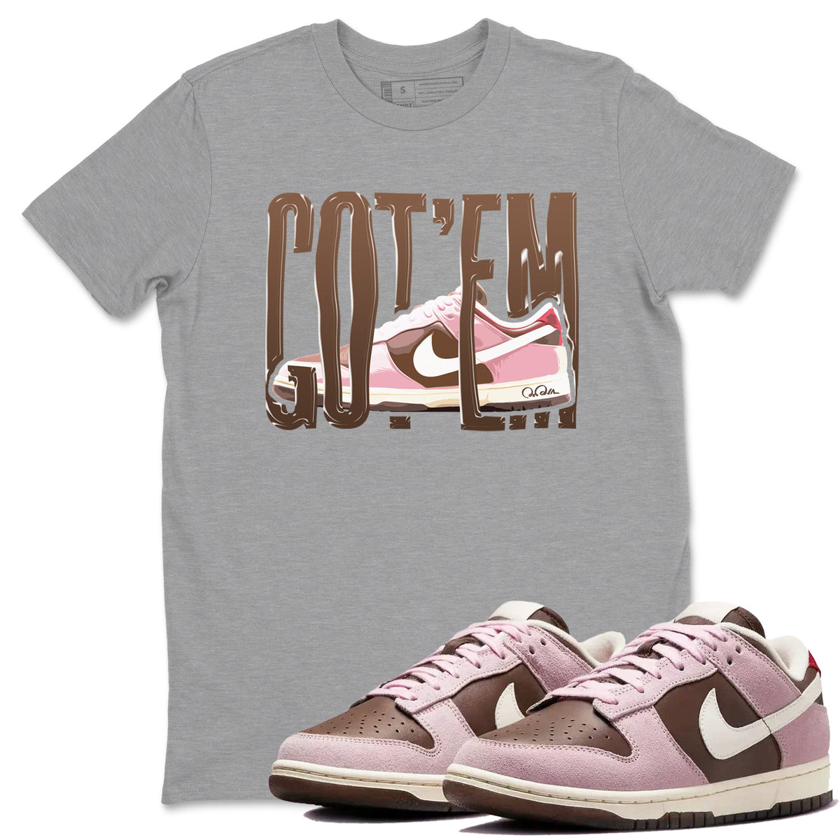 Dunk Cacao Wow And Pink Foam shirts to match jordans Wiggling Gotem sneaker match tees Dunk Cacao Wow And Pink Foam Drip Gear Zone streetwear brand Heather Grey 1 unisex cotton tee