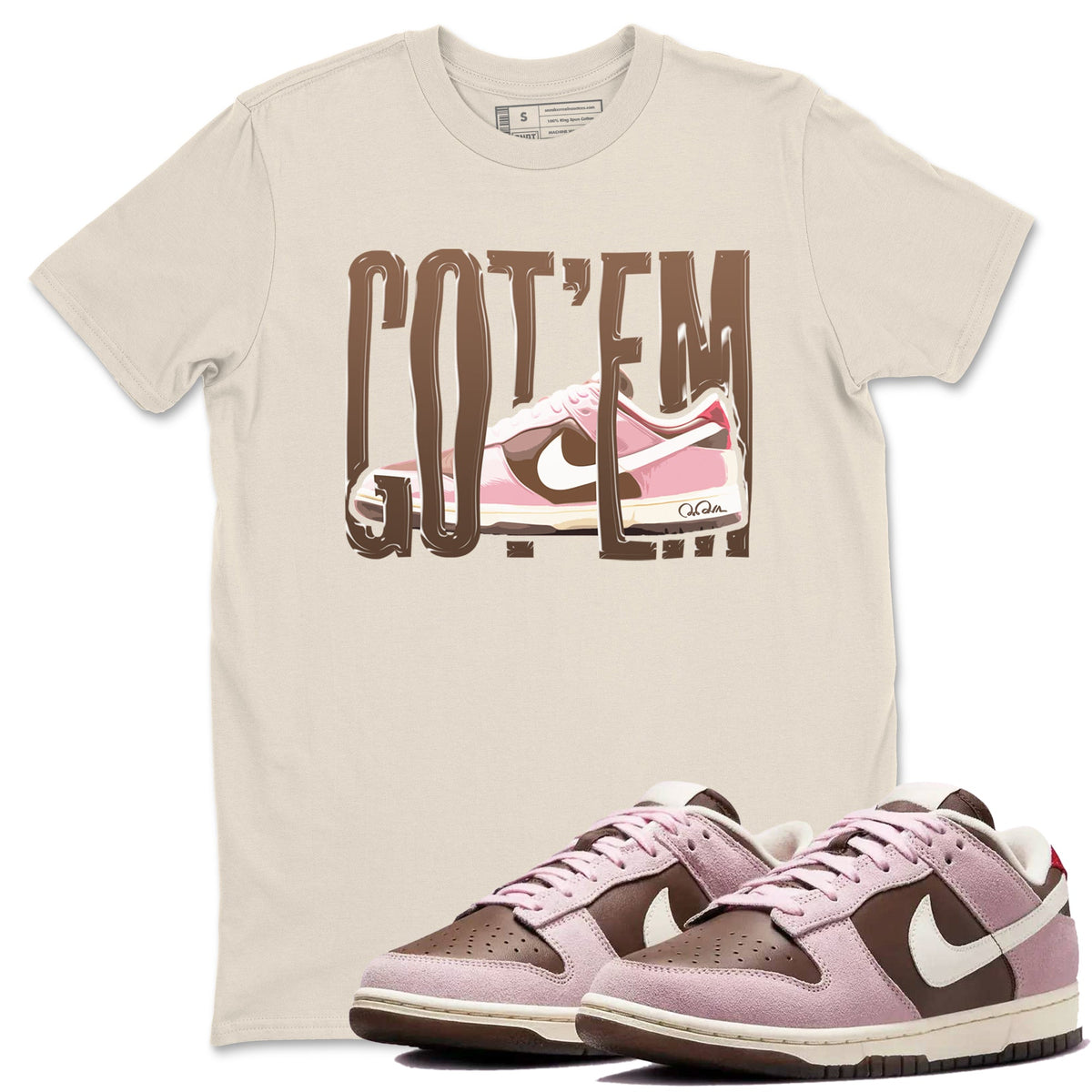 Dunk Cacao Wow And Pink Foam shirts to match jordans Wiggling Gotem sneaker match tees Dunk Cacao Wow And Pink Foam Drip Gear Zone streetwear brand Natural 1 unisex cotton tee
