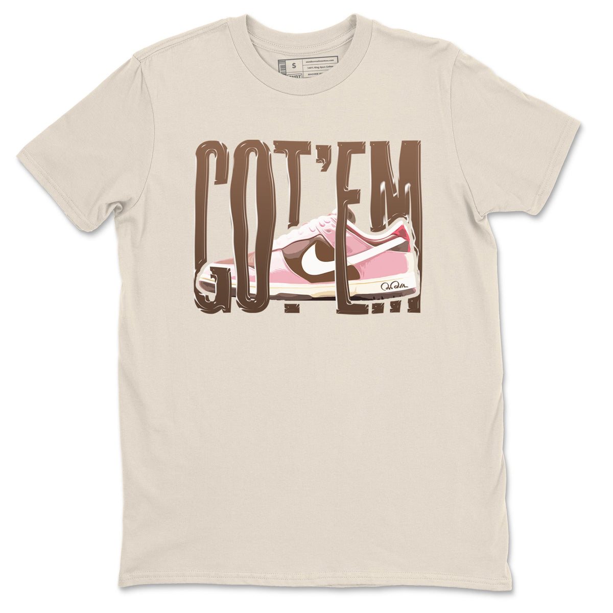 Dunk Cacao Wow And Pink Foam shirts to match jordans Wiggling Gotem sneaker match tees Dunk Cacao Wow And Pink Foam Drip Gear Zone streetwear brand Natural 2 unisex cotton tee