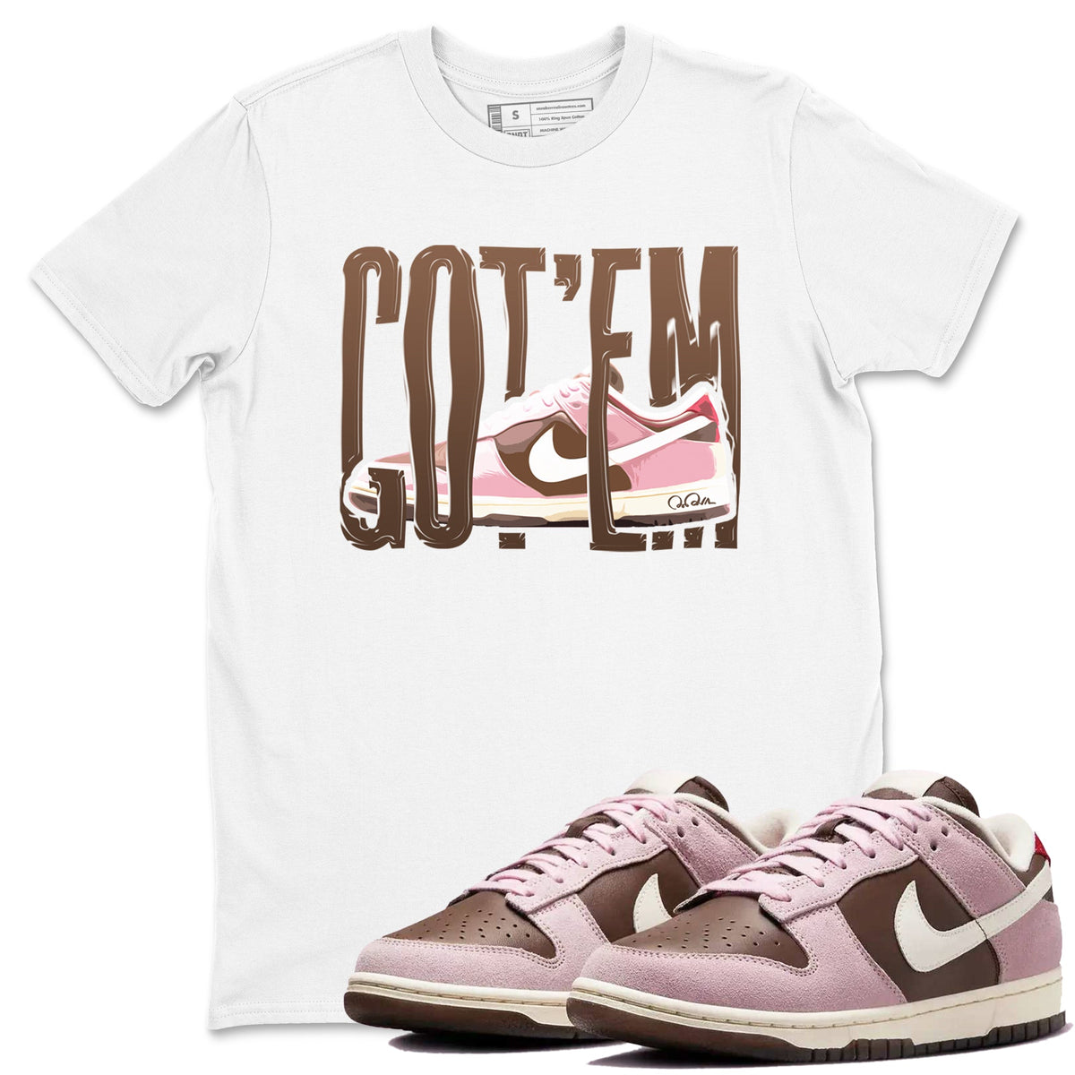 Dunk Cacao Wow And Pink Foam shirts to match jordans Wiggling Gotem sneaker match tees Dunk Cacao Wow And Pink Foam Drip Gear Zone streetwear brand White 1 unisex cotton tee