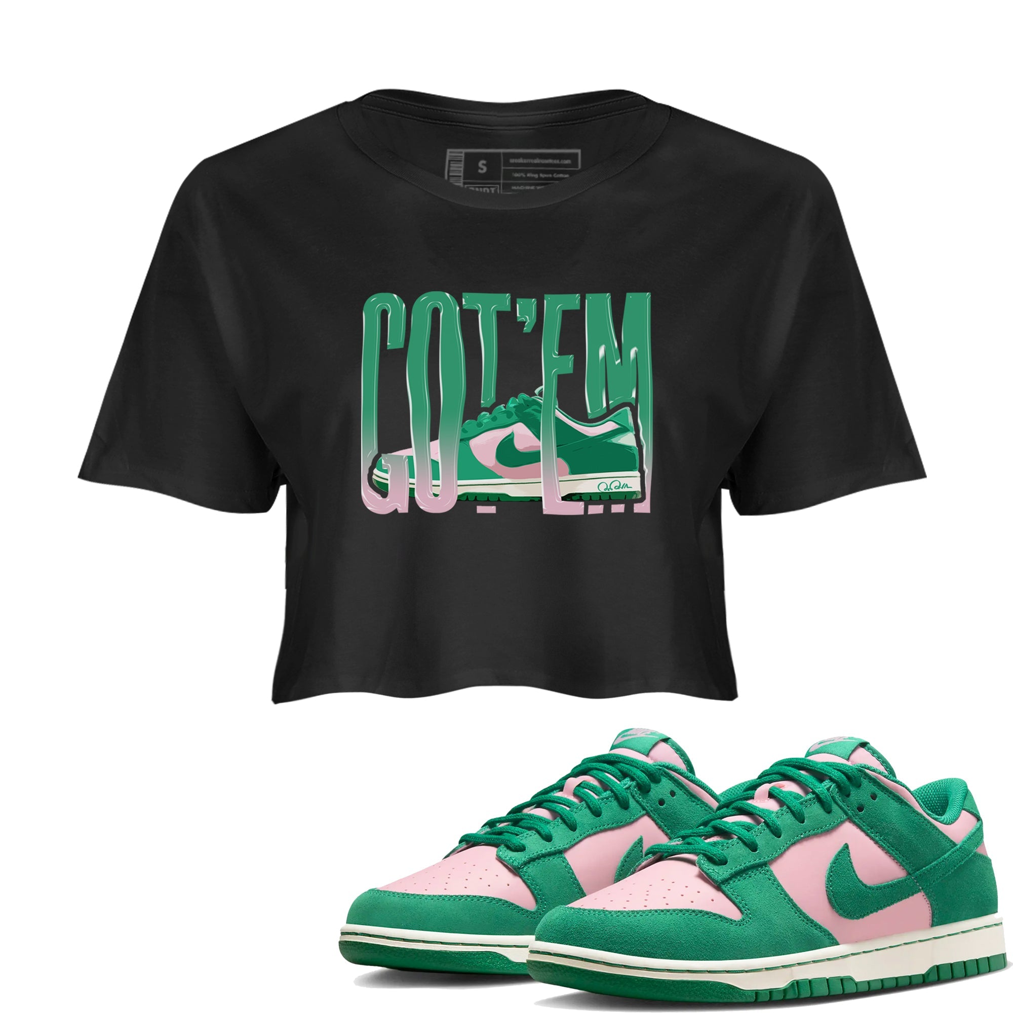 Dunk Low Medium Soft Pink Malachite shirt to match jordans Wiggling Gotem sneaker tees Dunk Medium Soft Pink Malachite Drip Gear Zone Black 1 crop length shirt