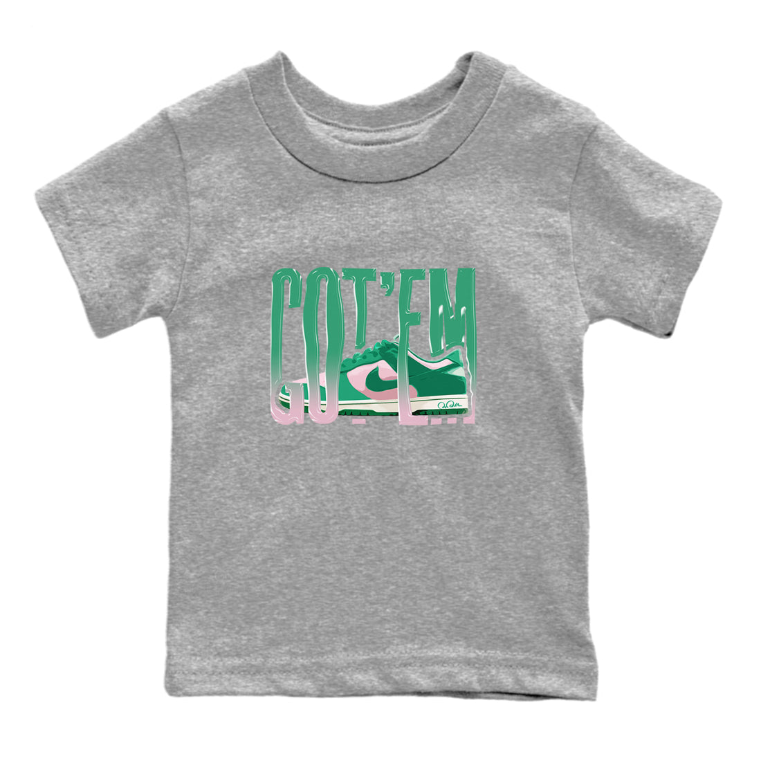 Dunk Low Medium Soft Pink Malachite shirt to match jordans Wiggling Gotem sneaker tees Dunk Medium Soft Pink Malachite Drip Gear Zone baby toddler Heather Grey 2 cotton Shirt