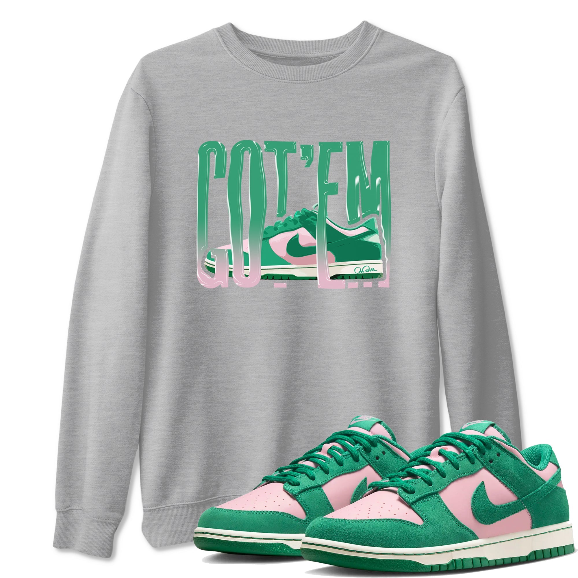 Dunk Low Medium Soft Pink Malachite shirt to match jordans Wiggling Gotem sneaker tees Dunk Medium Soft Pink Malachite Drip Gear Zone unisex cotton Heather Grey 1 crew neck shirt