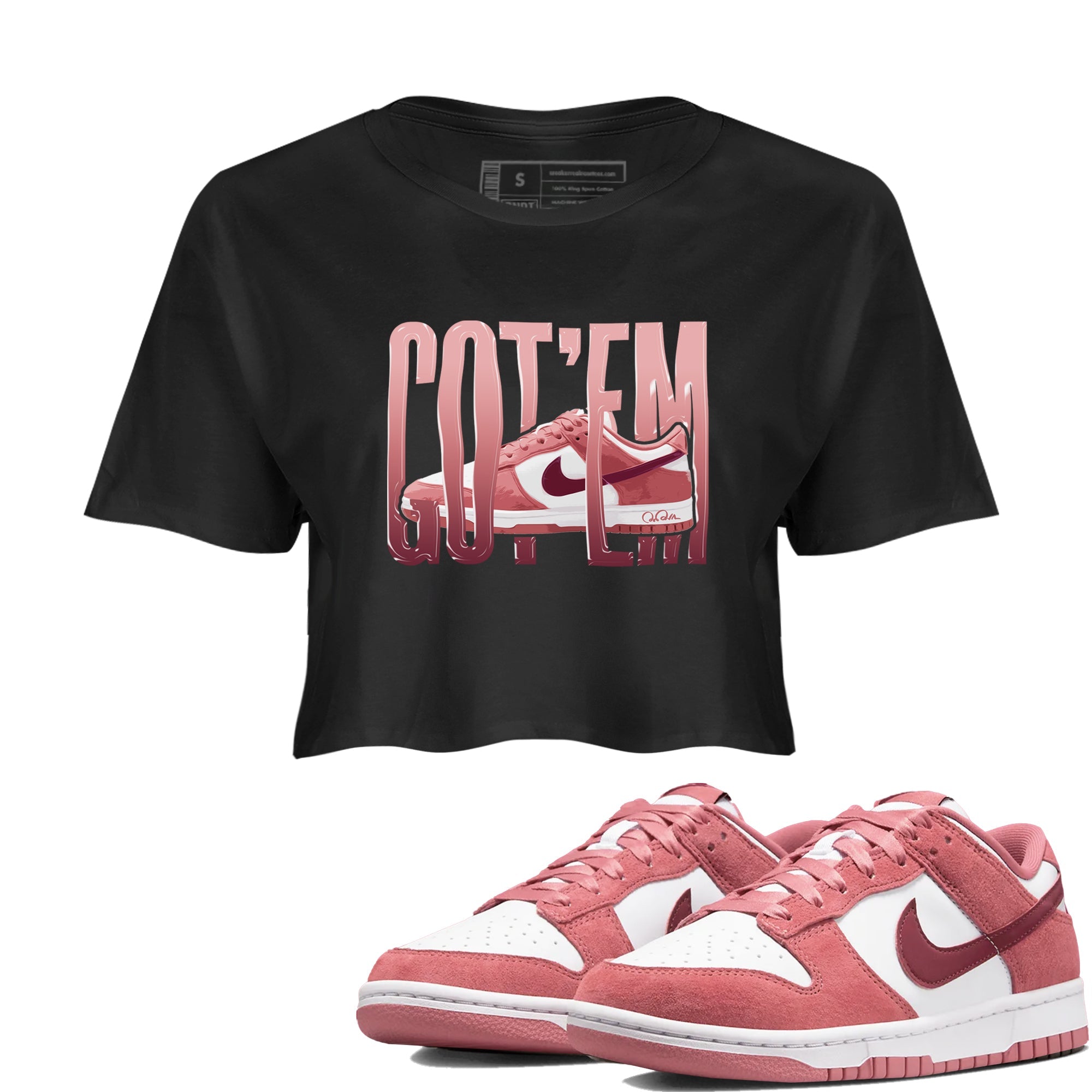 Dunk Valentines Day 2024 shirt to match jordans Wiggling Gotem sneaker tees Dunk Happy Valentines Day 2024 Drip Gear Zone Black 1 Crop T-Shirt