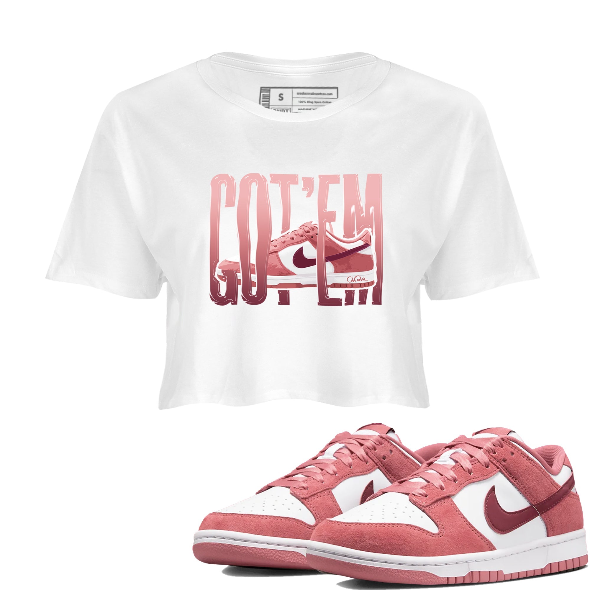 Dunk Valentines Day 2024 shirt to match jordans Wiggling Gotem sneaker tees Dunk Happy Valentines Day 2024 Drip Gear Zone White 1 Crop T-Shirt