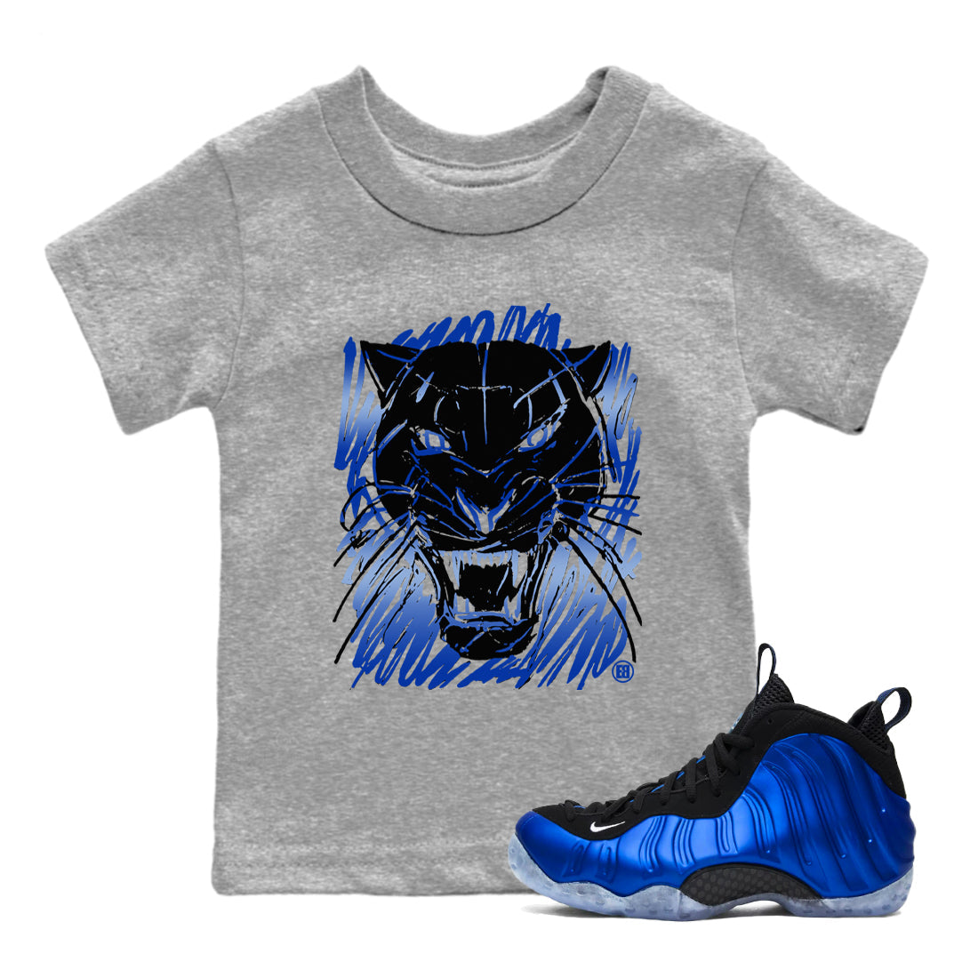 Foams One Royal shirts to match jordans Wild Cat Doodle sneaker match tees Air Foamposite One Royal match shoes to clothes Drip Gear Zone Youth Baby Heather Grey 1 tee