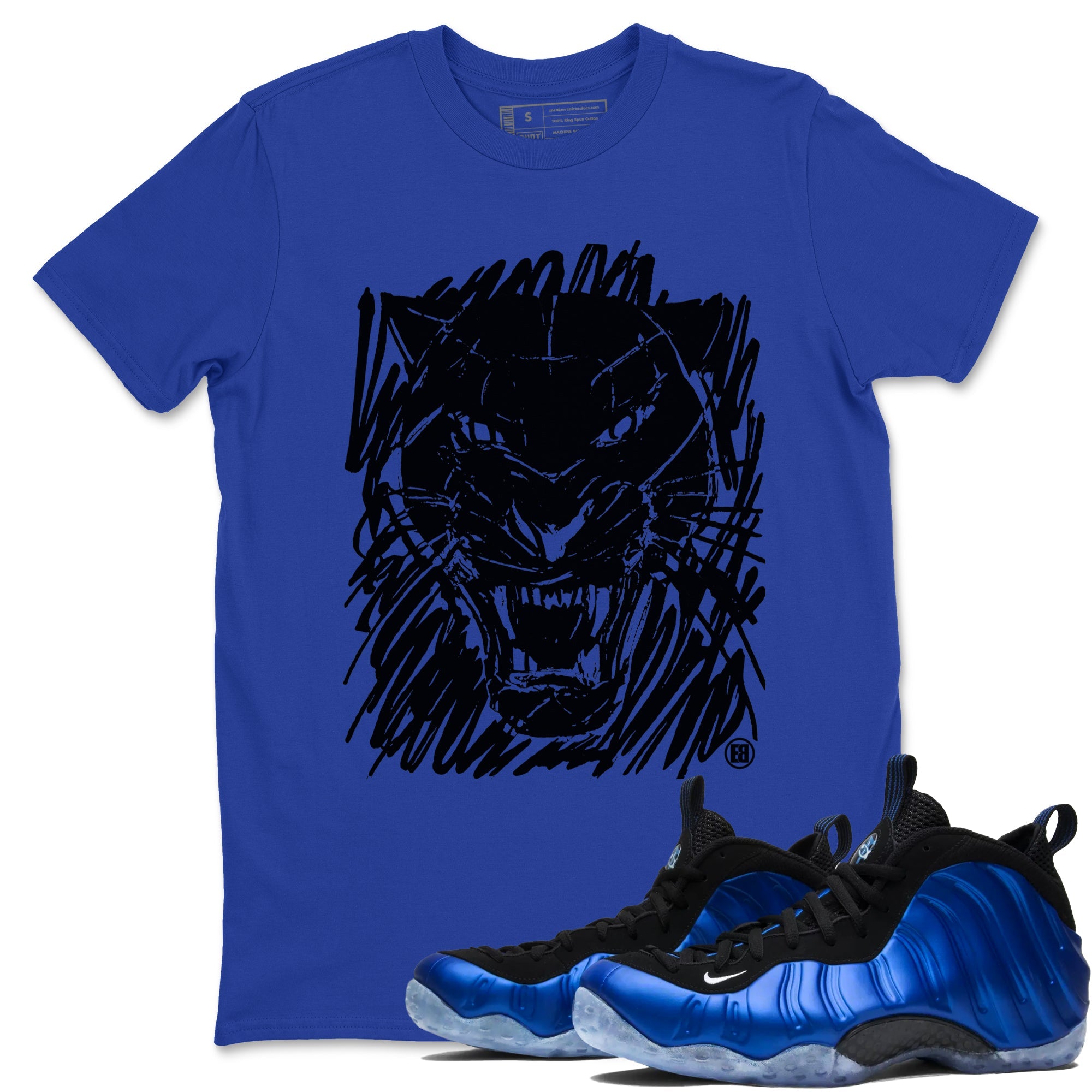 Foams One Royal shirts to match jordans Wild Cat Doodle sneaker match tees Air Foamposite One Royal match shoes to clothes Drip Gear Zone unisex cotton Royal Blue 1 shirts