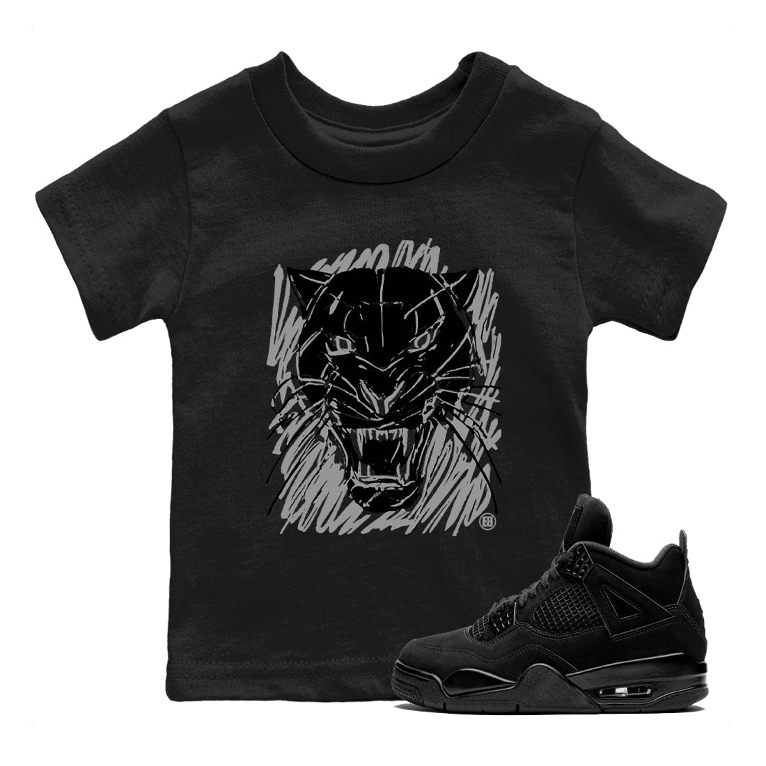 4s Black Cat shirts to match jordans Wild Cat Doodle sneaker match tees Air Jordan 4 Retro Black Cat match shoes to clothes Drip Gear Zone Youth Baby Black 1 tee