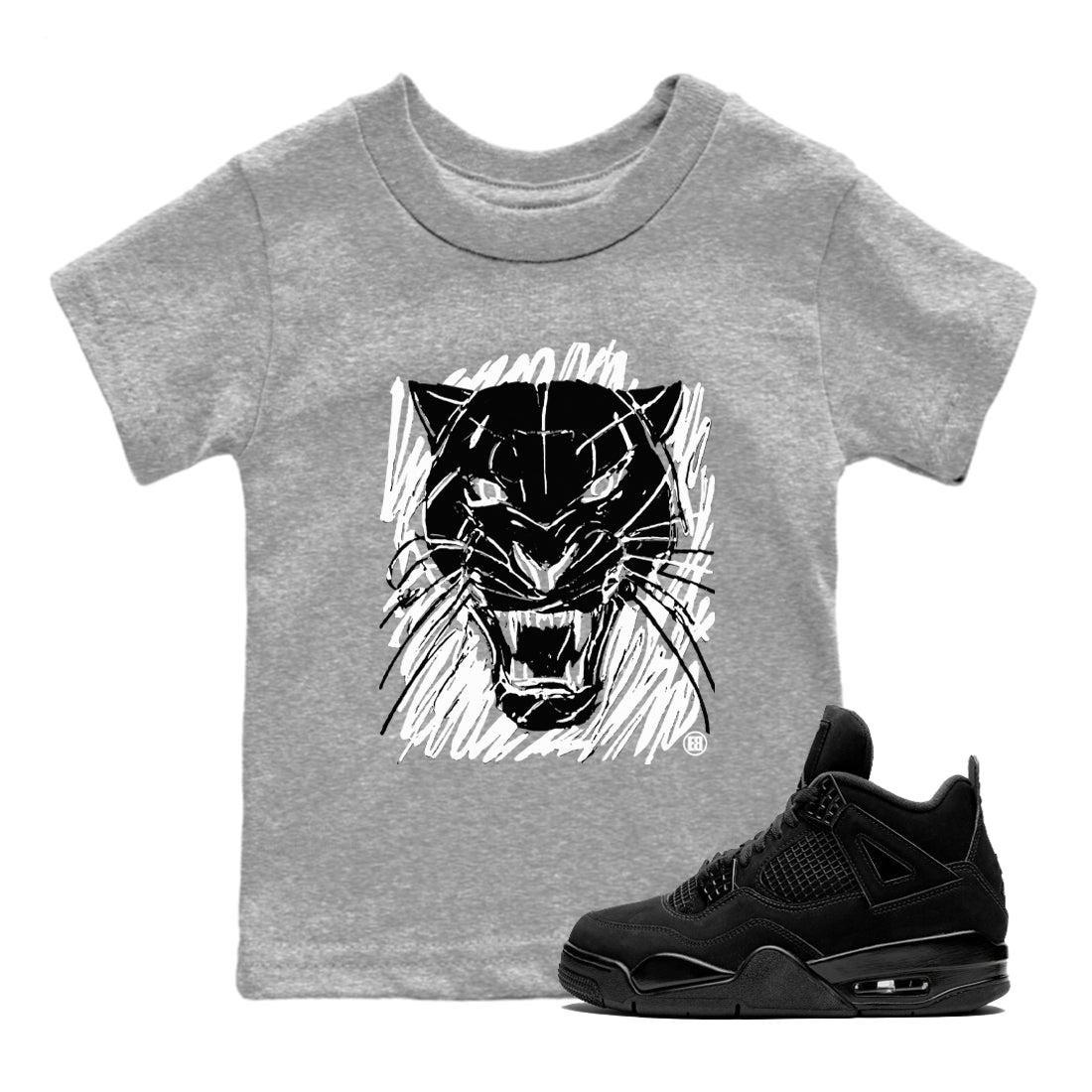 4s Black Cat shirts to match jordans Wild Cat Doodle sneaker match tees Air Jordan 4 Retro Black Cat match shoes to clothes Drip Gear Zone Youth Baby Heather Grey 1 tee